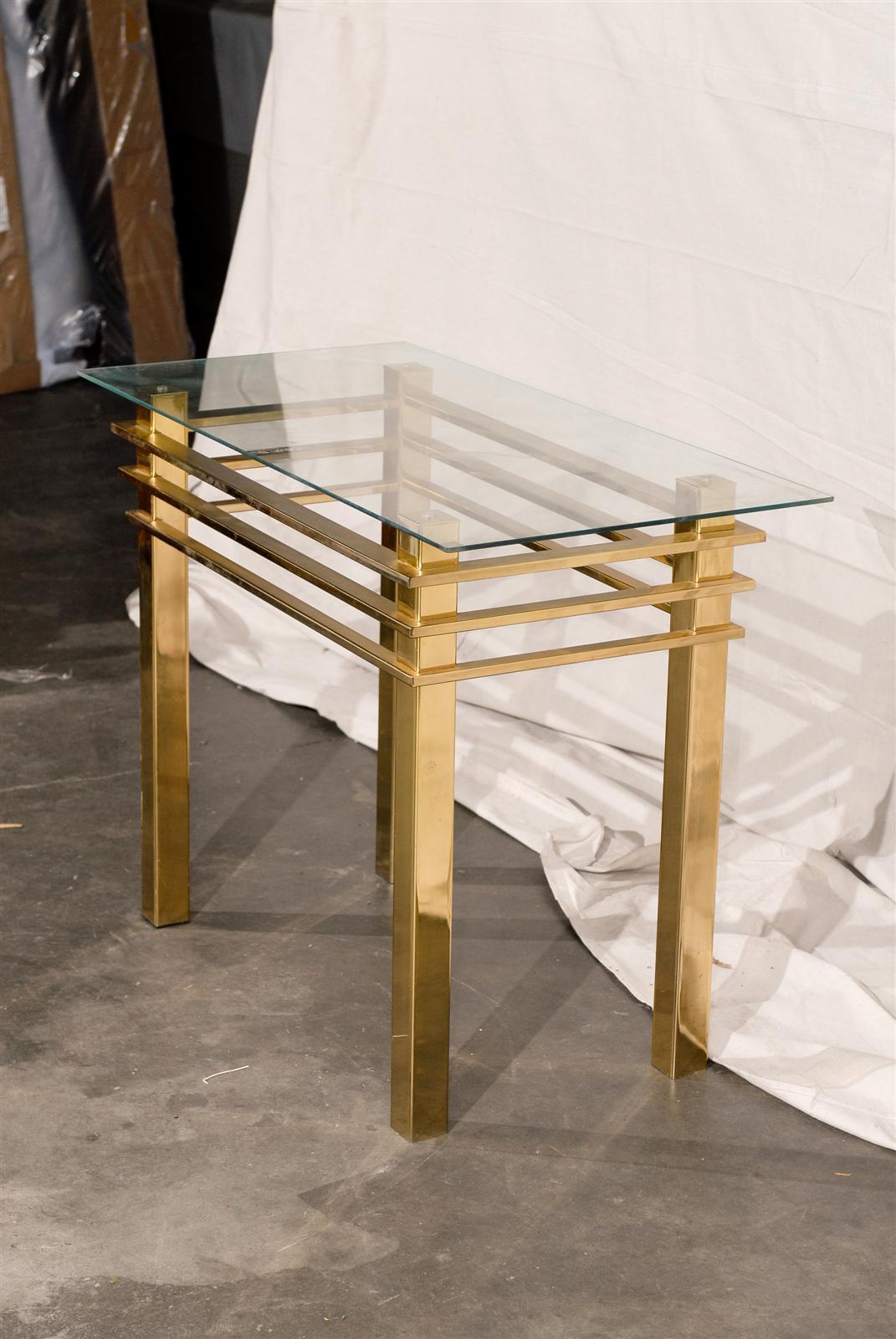Mid-20th Century Brass Console Table with Glass Top For Sale 1