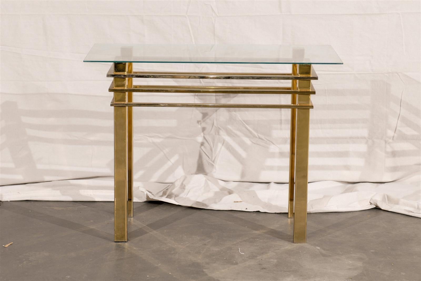 Mid-20th Century Brass Console Table with Glass Top For Sale 2
