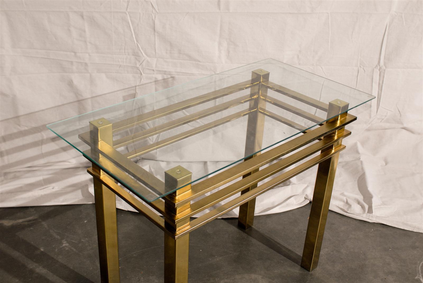 Mid-20th Century Brass Console Table with Glass Top For Sale 3