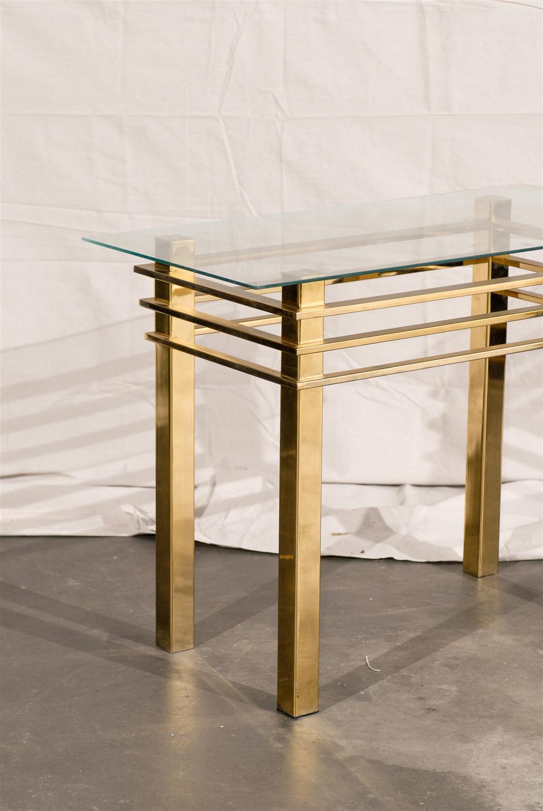 Mid-20th Century Brass Console Table with Glass Top For Sale 4