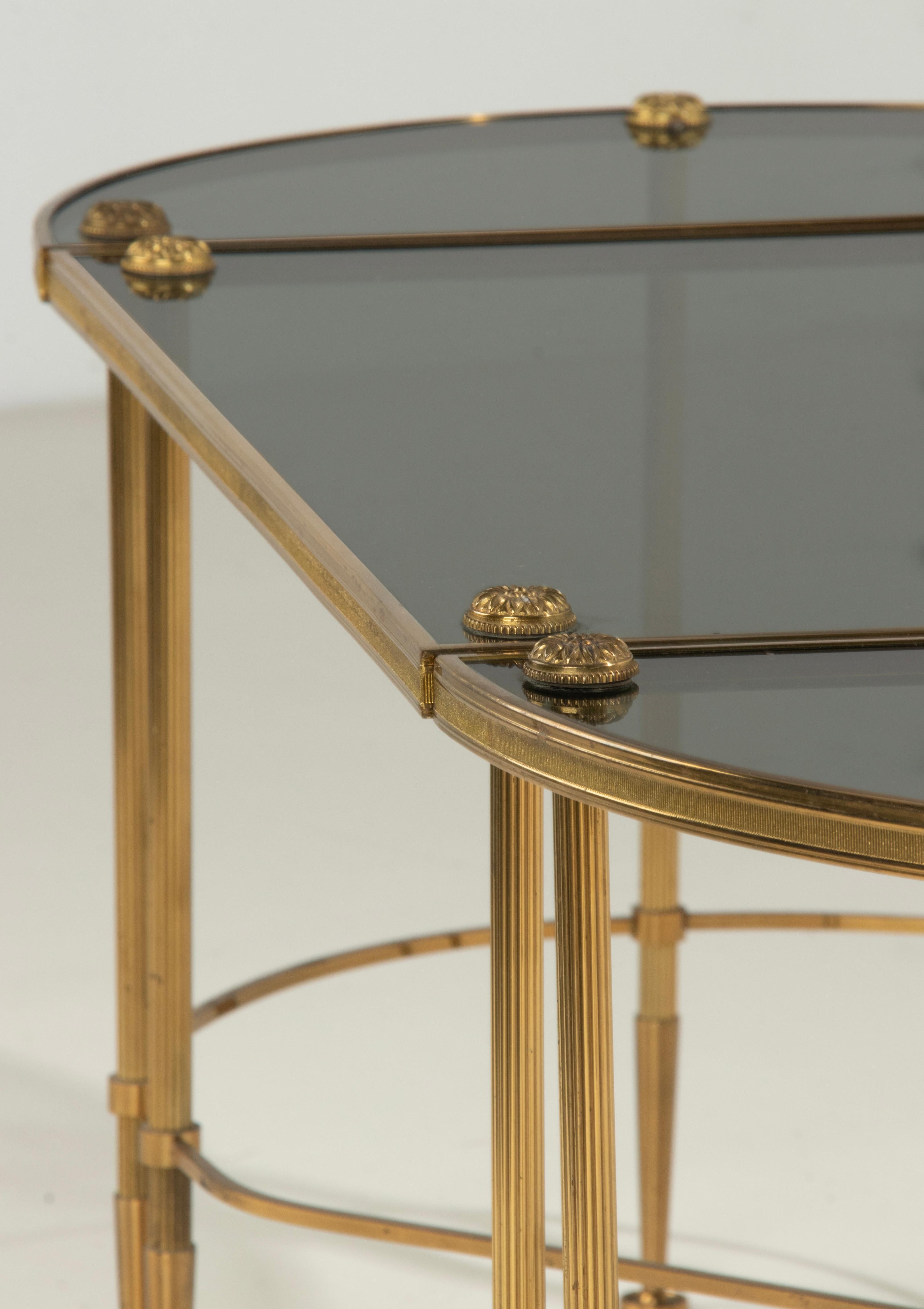 Mid-20th Century Brass Demilune Coffee Table Maison Bagues Style For Sale 4