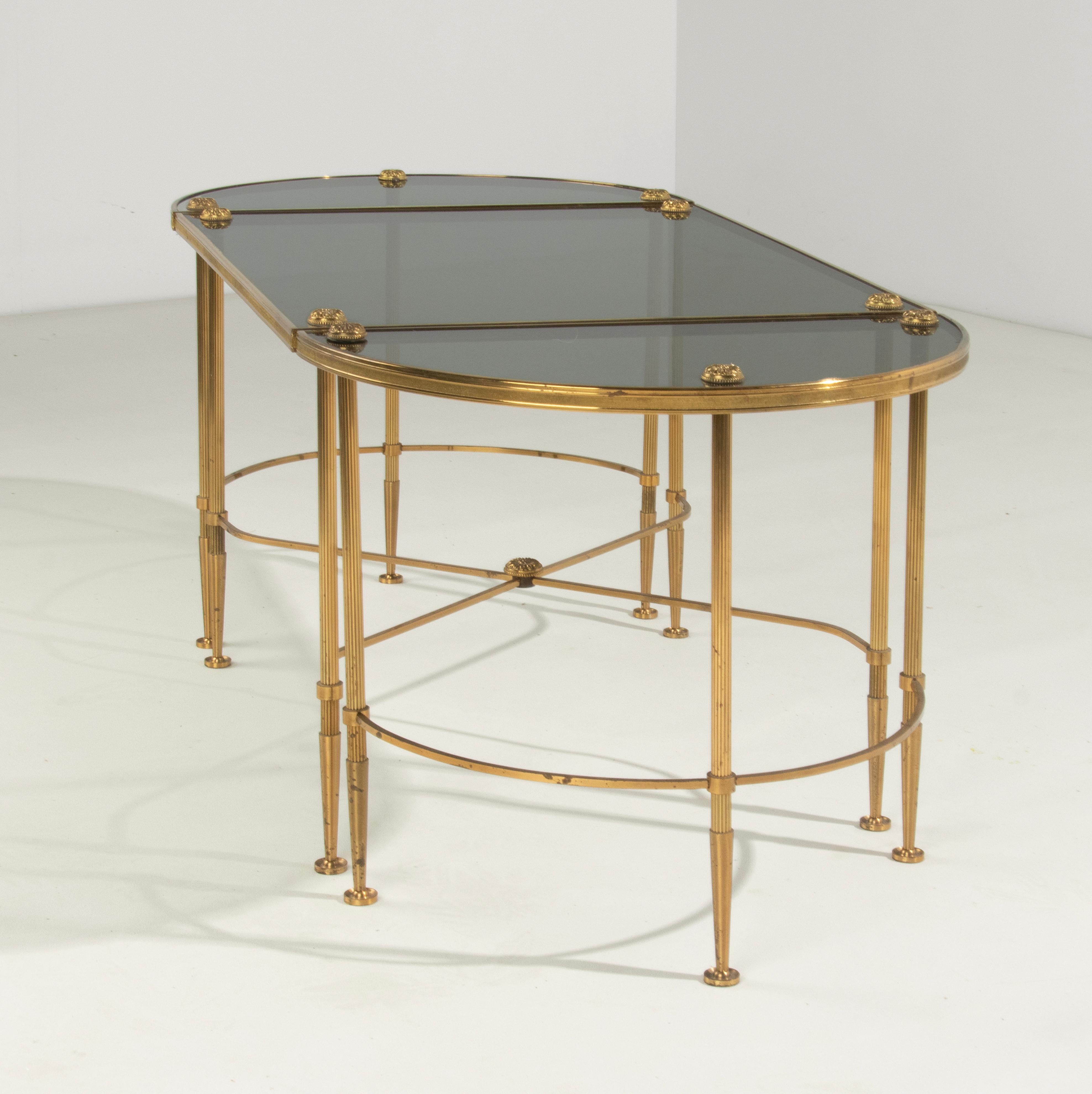 Mid-20th Century Brass Demilune Coffee Table Maison Bagues Style For Sale 5