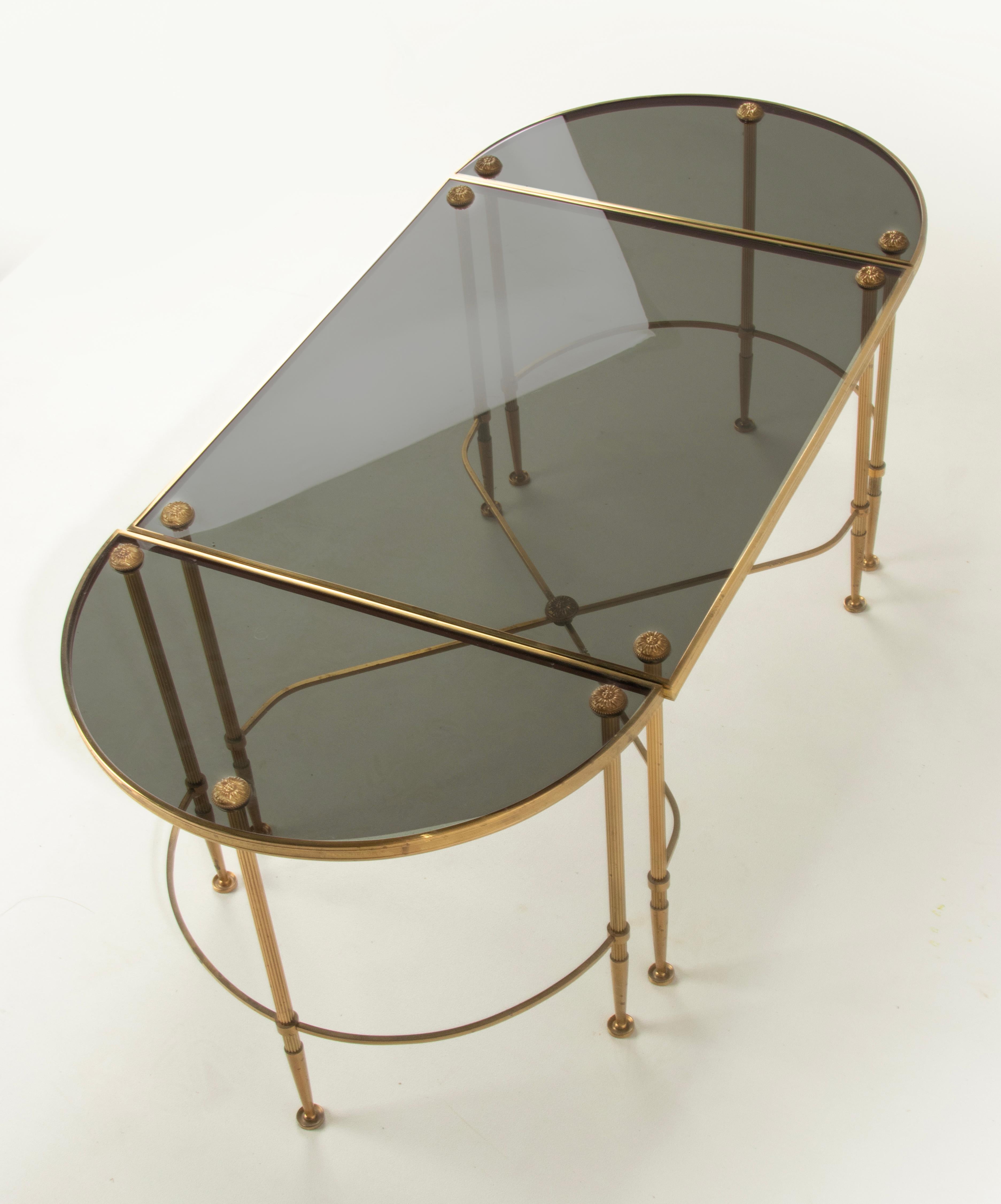 Mid-20th Century Brass Demilune Coffee Table Maison Bagues Style For Sale 7