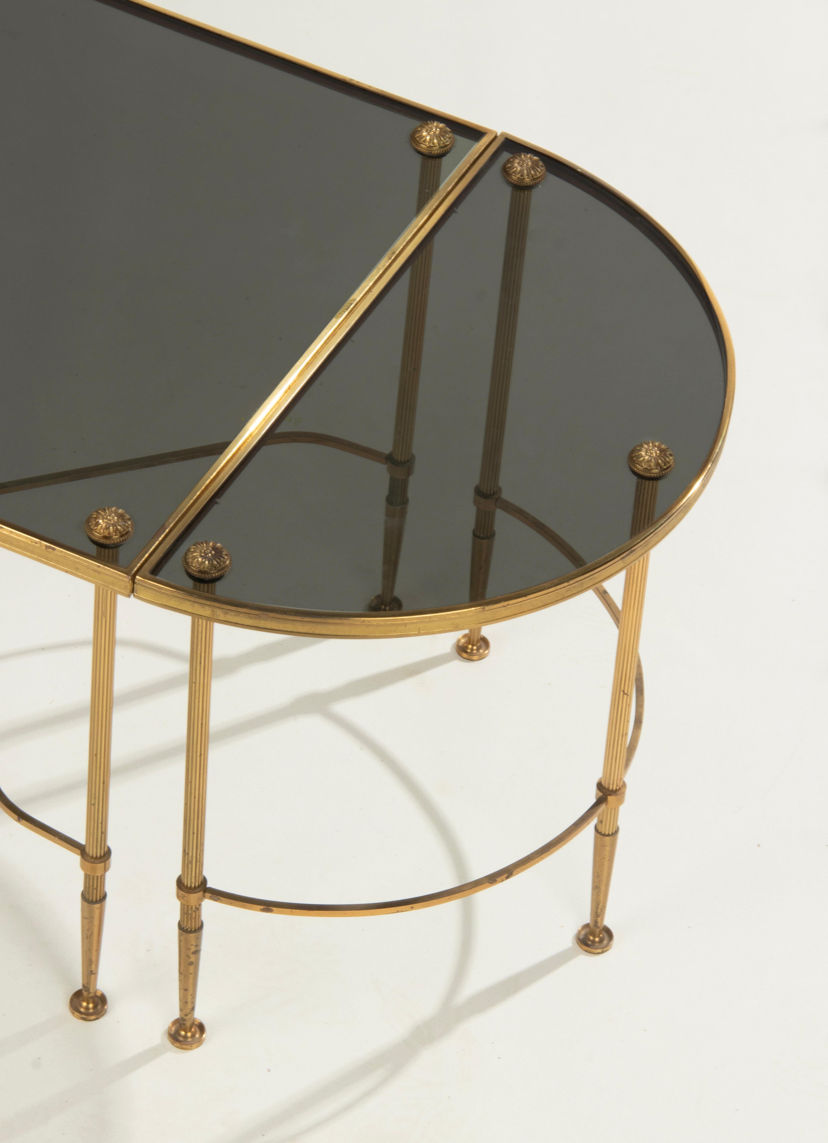 Mid-20th Century Brass Demilune Coffee Table Maison Bagues Style For Sale 8