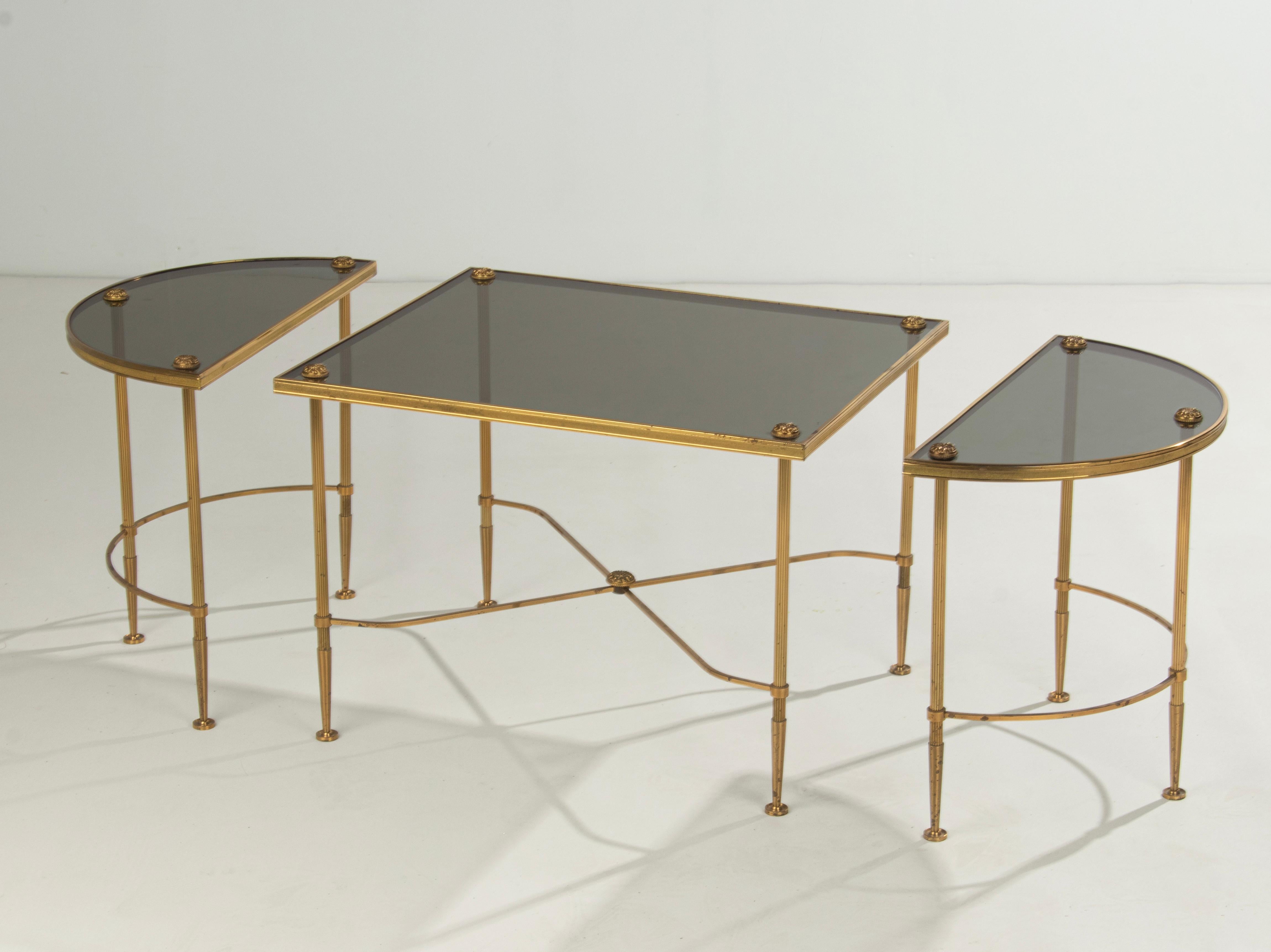 Mid-20th Century Brass Demilune Coffee Table Maison Bagues Style For Sale 9