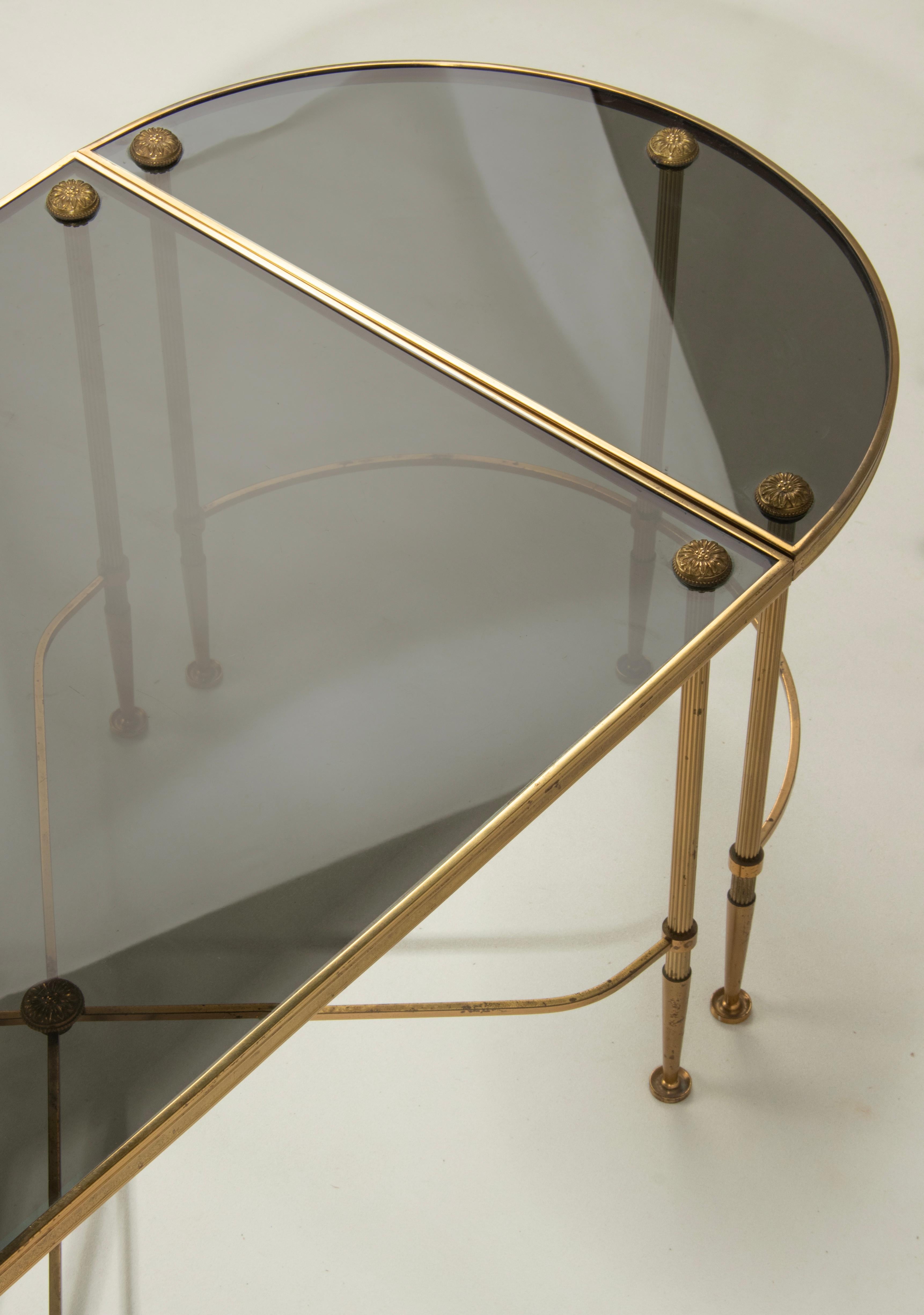 Table basse Demi-Lune en laiton du milieu du 20e siècle, style Maison Bagues 8