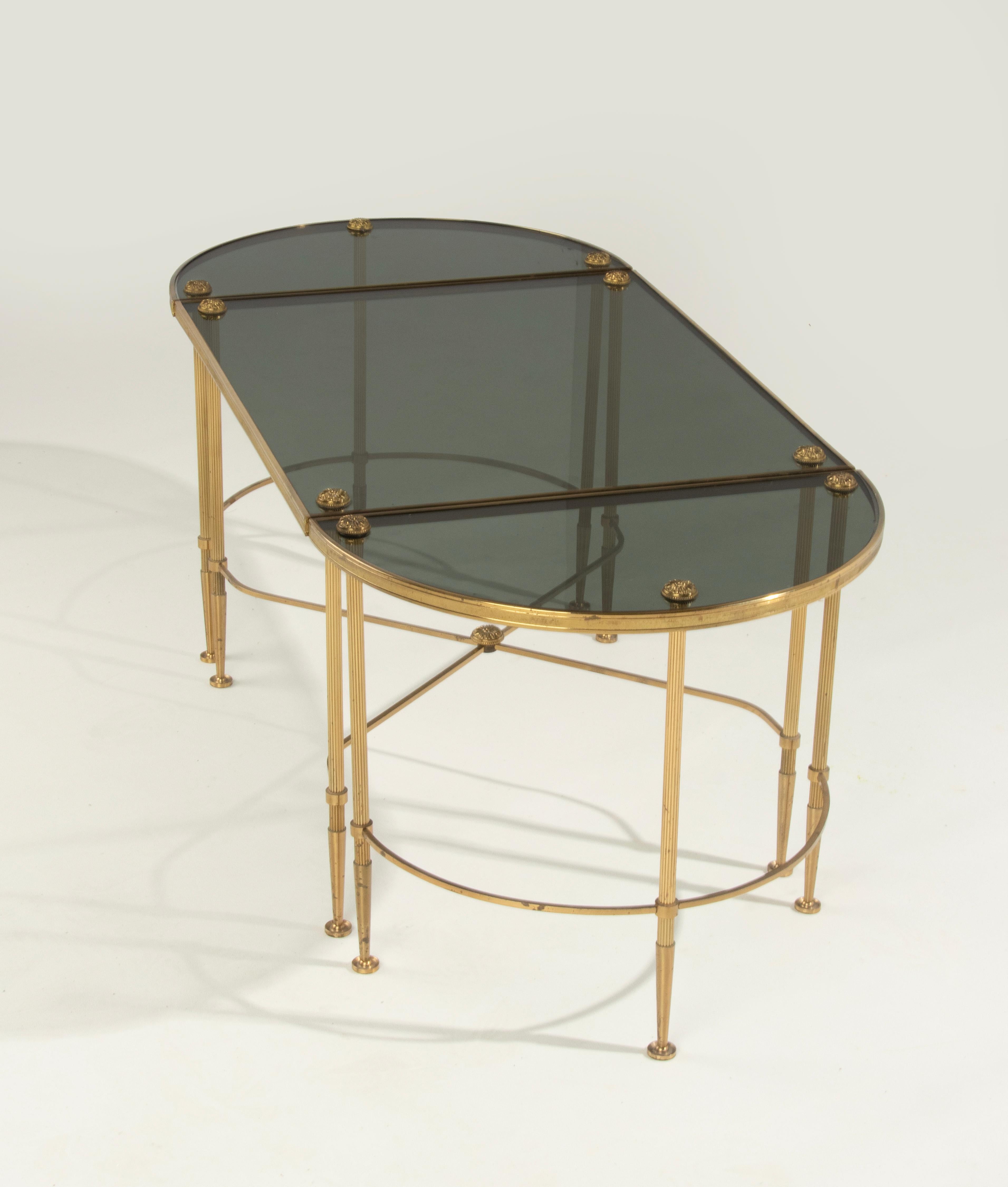 Mid-20th Century Brass Demilune Coffee Table Maison Bagues Style For Sale 14