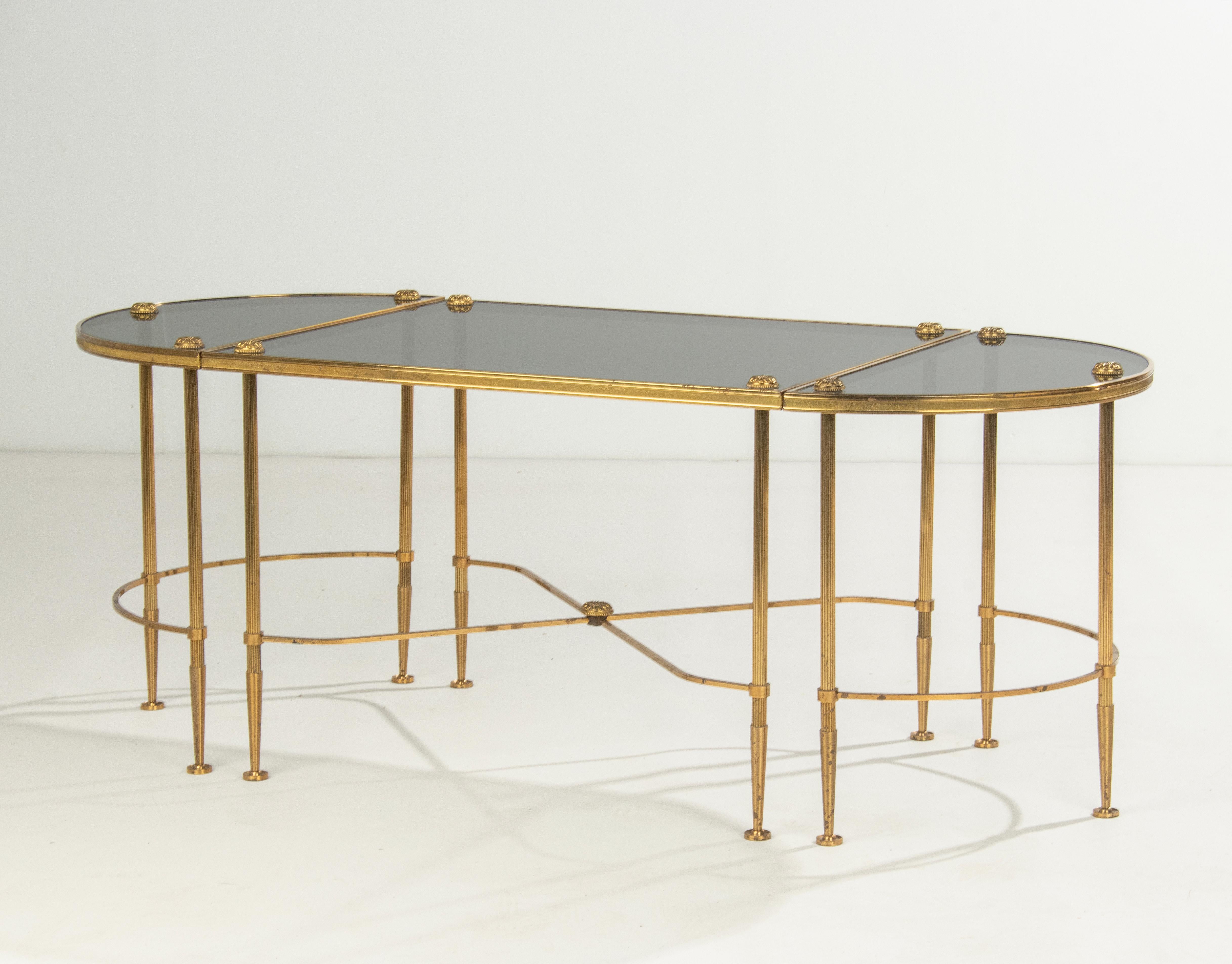 Hollywood Regency Mid-20th Century Brass Demilune Coffee Table Maison Bagues Style For Sale