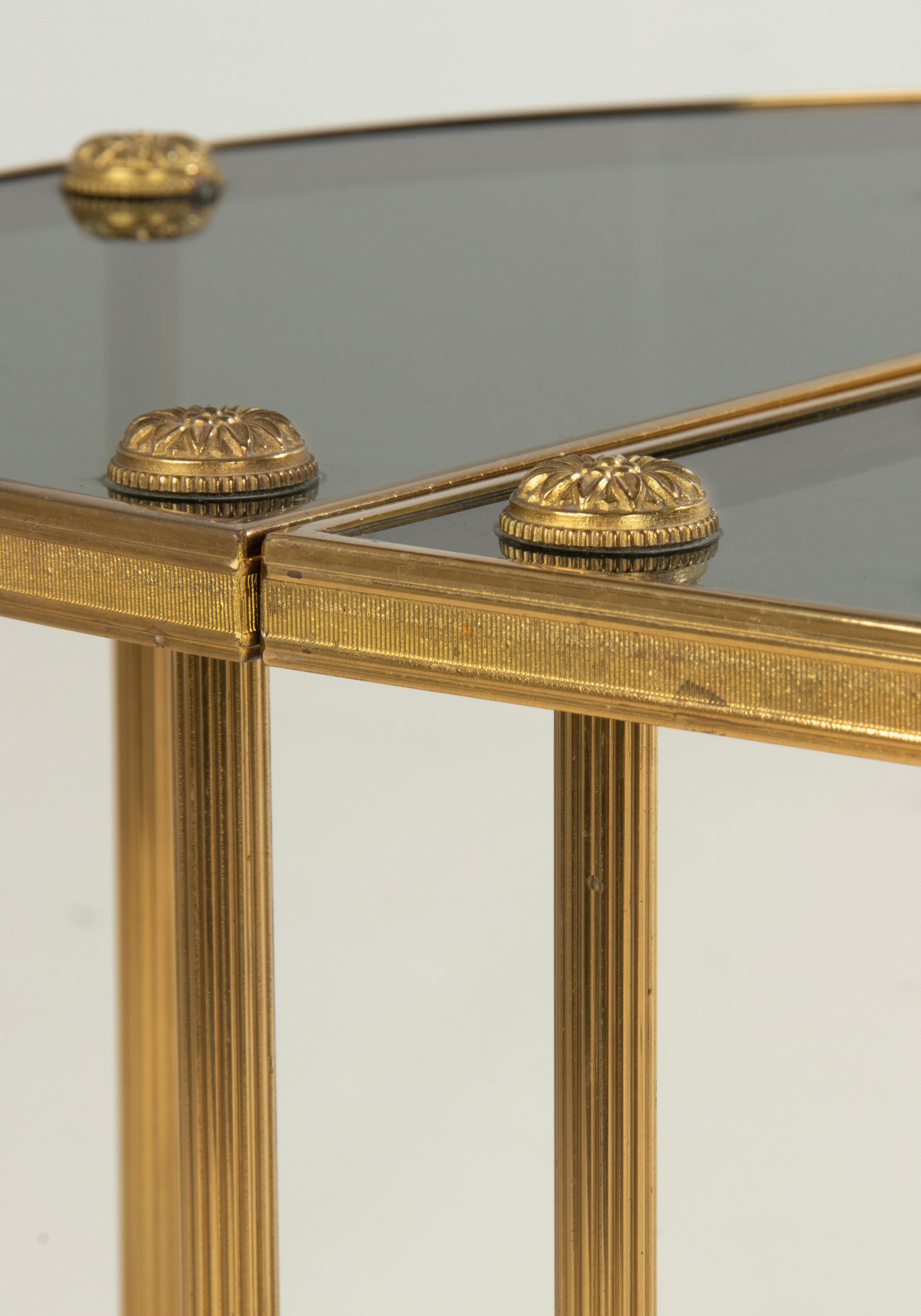 French Mid-20th Century Brass Demilune Coffee Table Maison Bagues Style For Sale