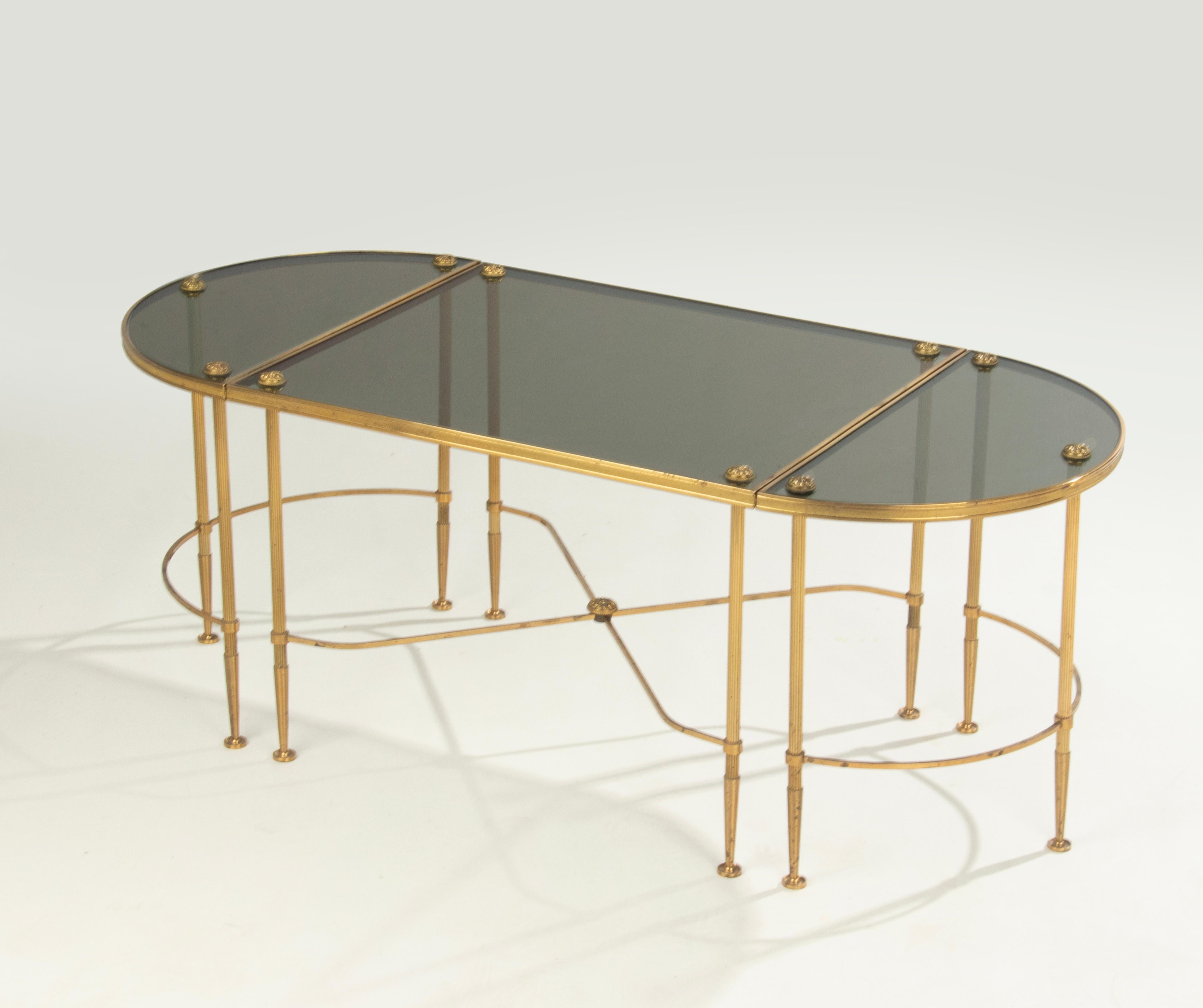 Mid-20th Century Brass Demilune Coffee Table Maison Bagues Style In Good Condition For Sale In Casteren, Noord-Brabant