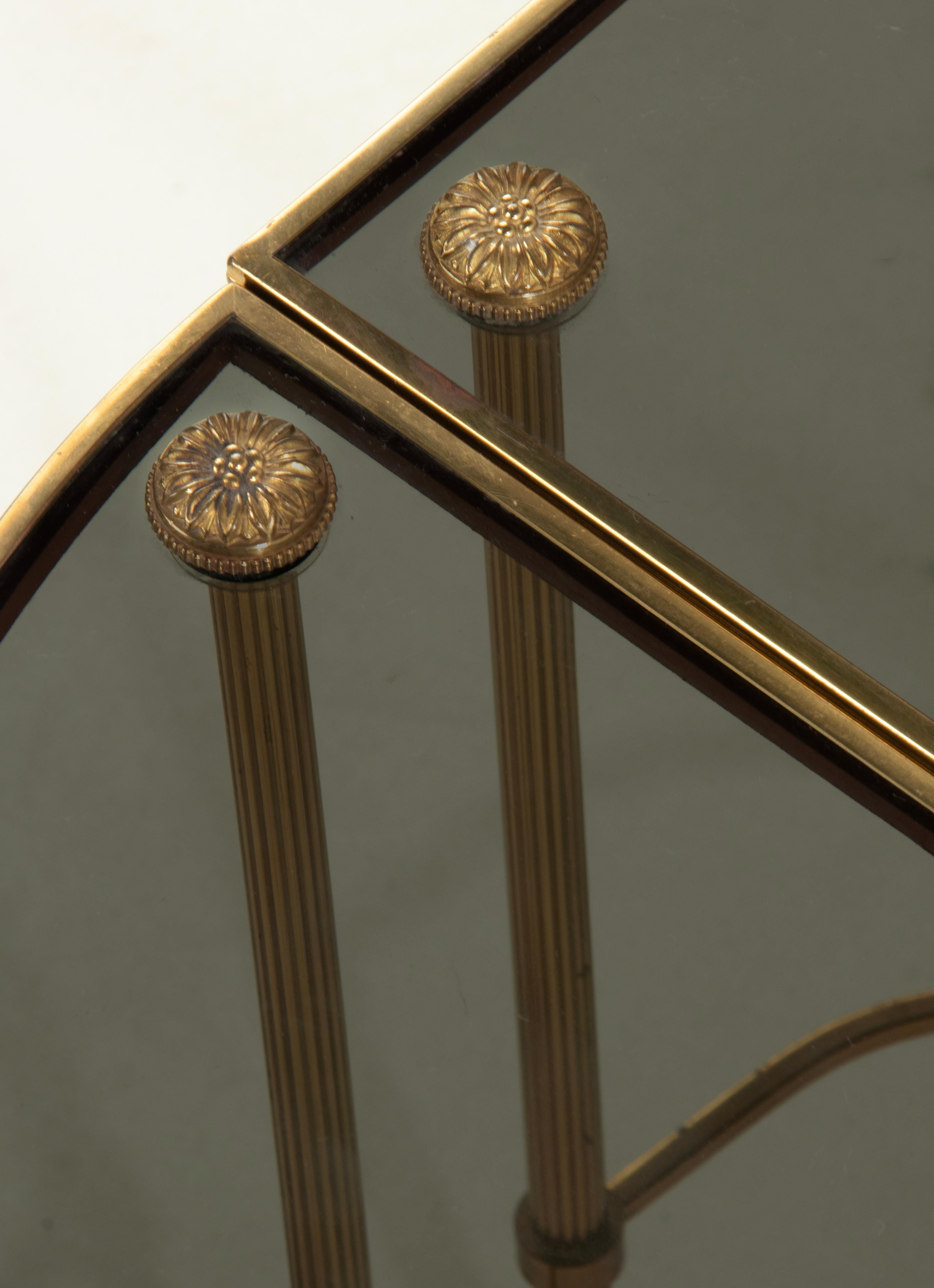 Mid-20th Century Brass Demilune Coffee Table Maison Bagues Style For Sale 3