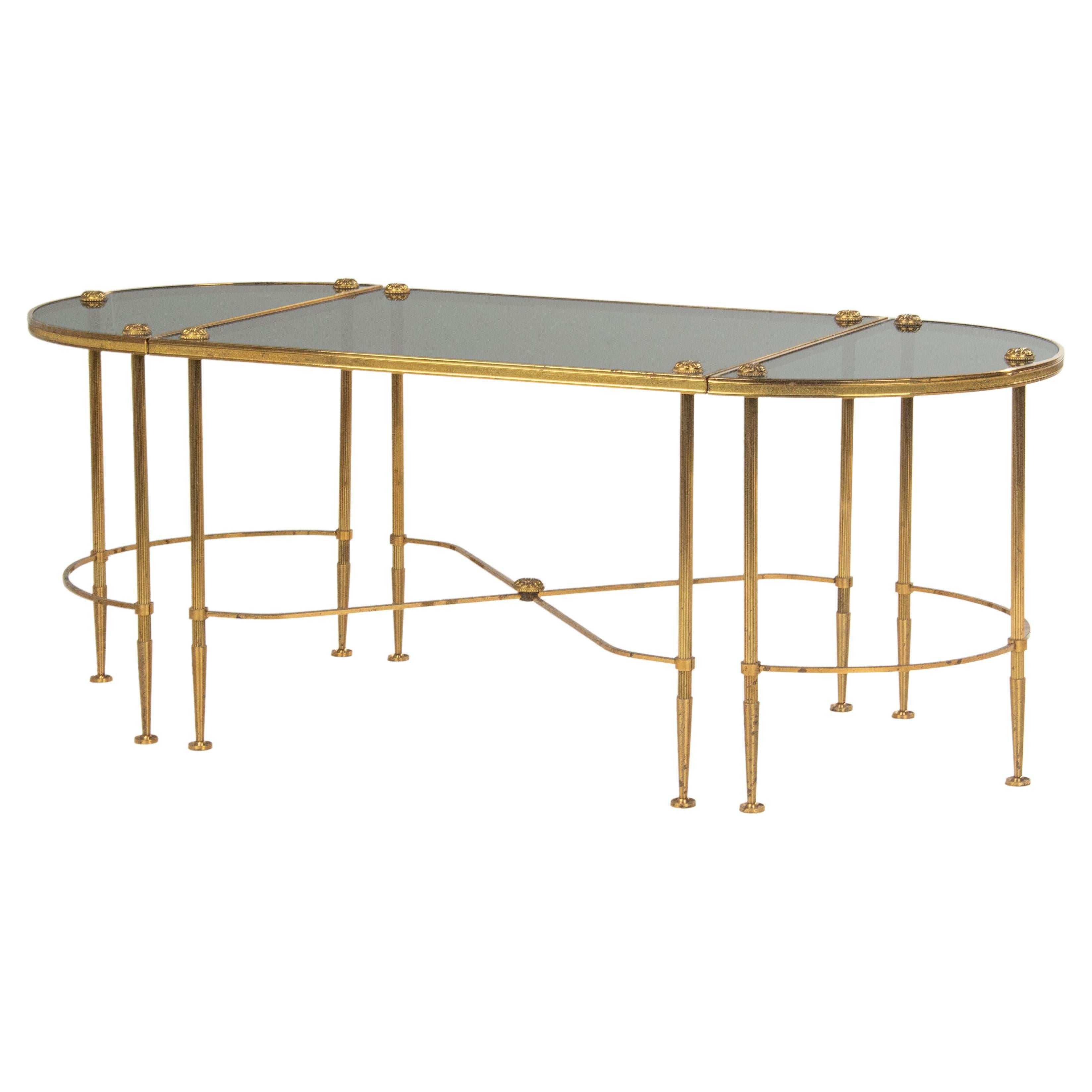 Mid-20th Century Brass Demilune Coffee Table Maison Bagues Style For Sale