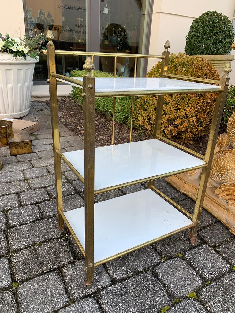 Mid20th Century Brass Étagère with White Marble Shelves at 1stDibs