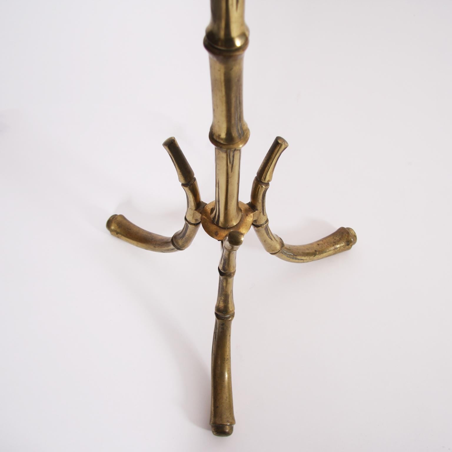 French Mid-20th Century Brass Faux Bamboo Floor Lamp For Sale