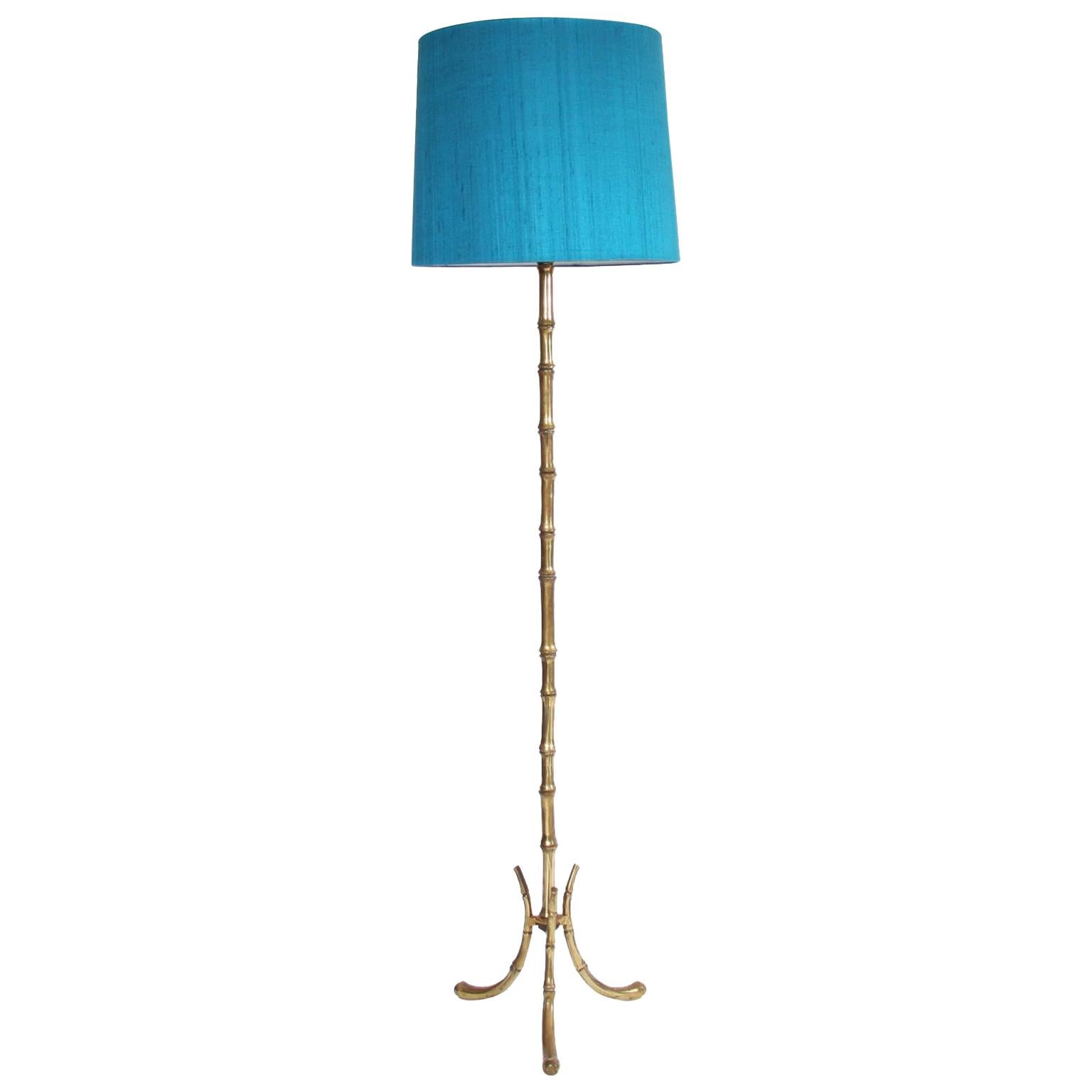 Mid-20th Century Brass Faux Bamboo Floor Lamp For Sale