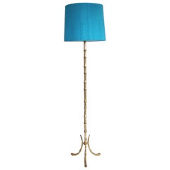 Mid-20th Century Brass Faux Bamboo Floor Lamp