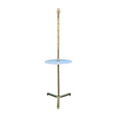 Mid-20th Century Brass Faux Bamboo Floor Lamp with Marble Table