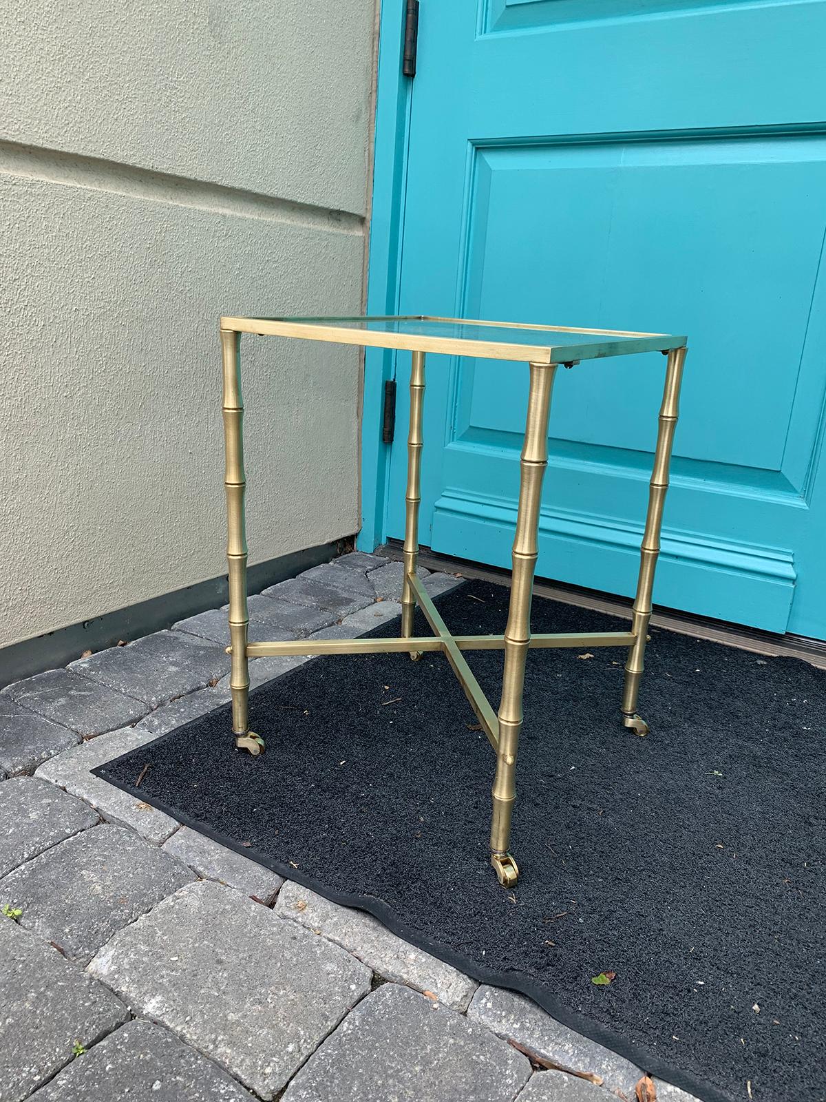 Mid-20th Century Brass Faux Bamboo Side Table, Glass Top In Good Condition In Atlanta, GA