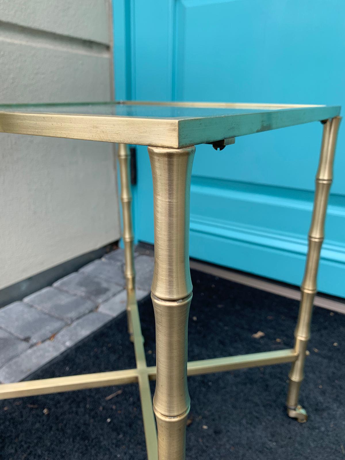 Mid-20th Century Brass Faux Bamboo Side Table, Glass Top 2