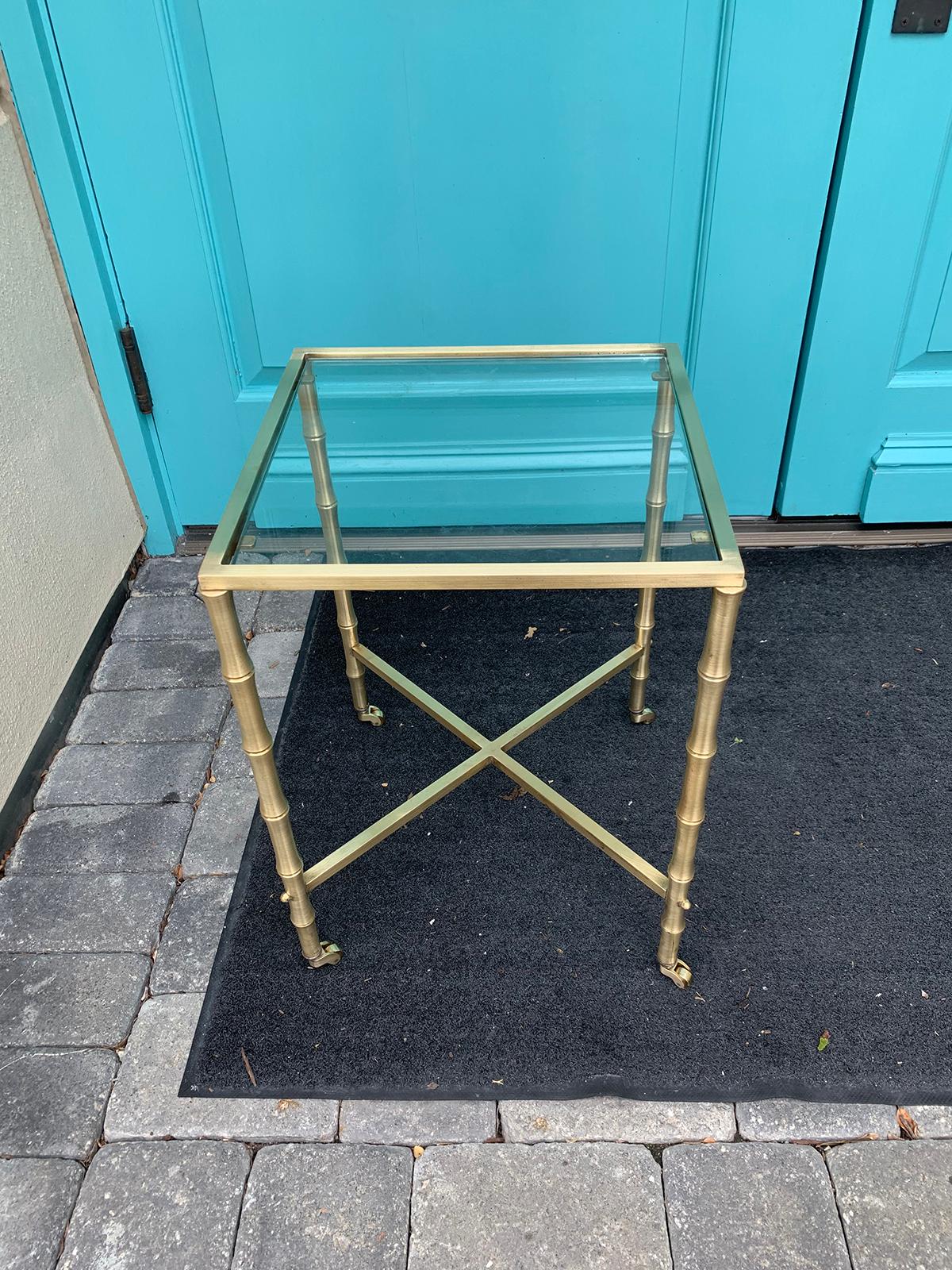 Mid-20th Century Brass Faux Bamboo Side Table, Glass Top 5