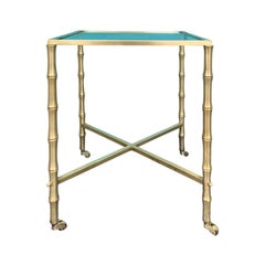 Mid-20th Century Brass Faux Bamboo Side Table, Glass Top
