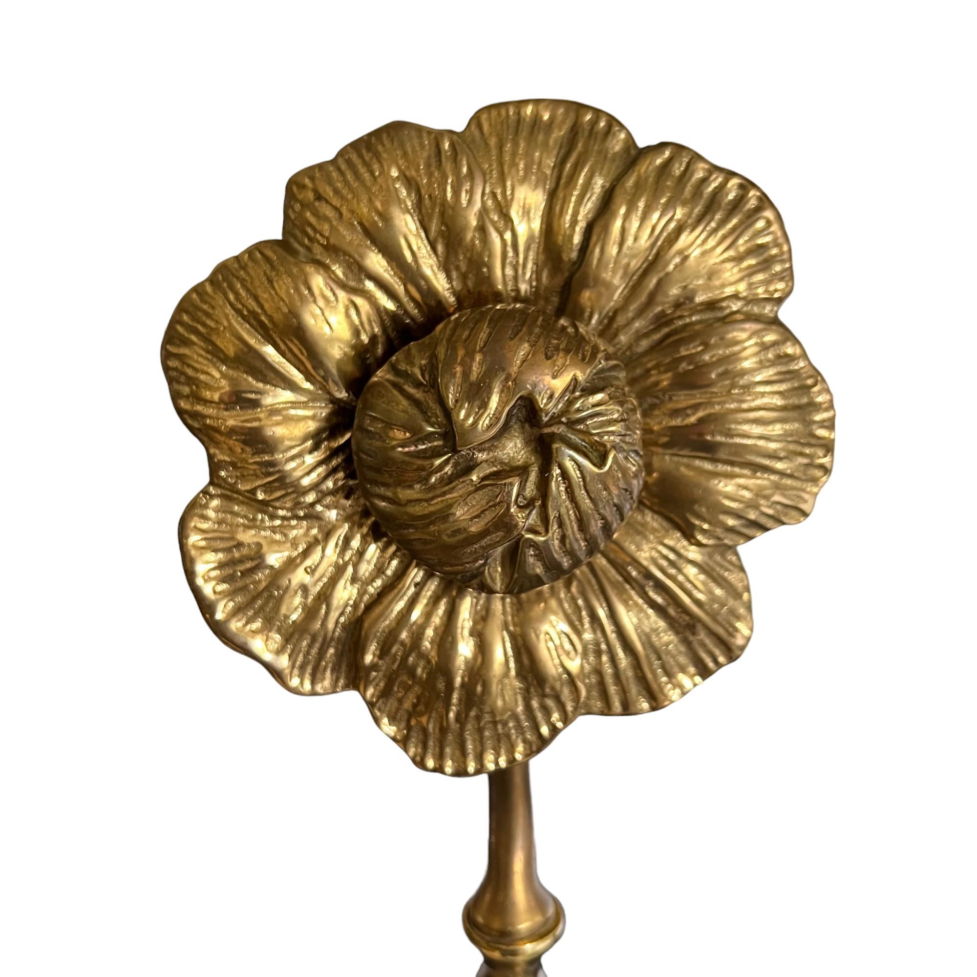 Cast Mid 20th Century Brass Flower Andirons or Chenets, a Pair