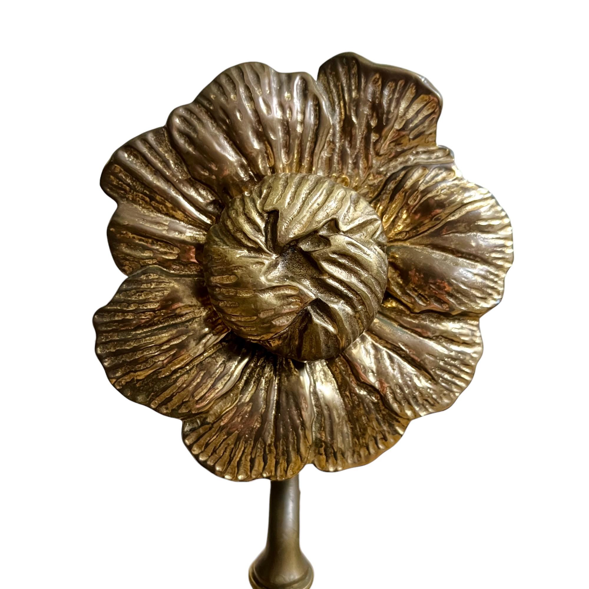Mid 20th Century Brass Flower Andirons or Chenets, a Pair In Good Condition In Harlingen, TX