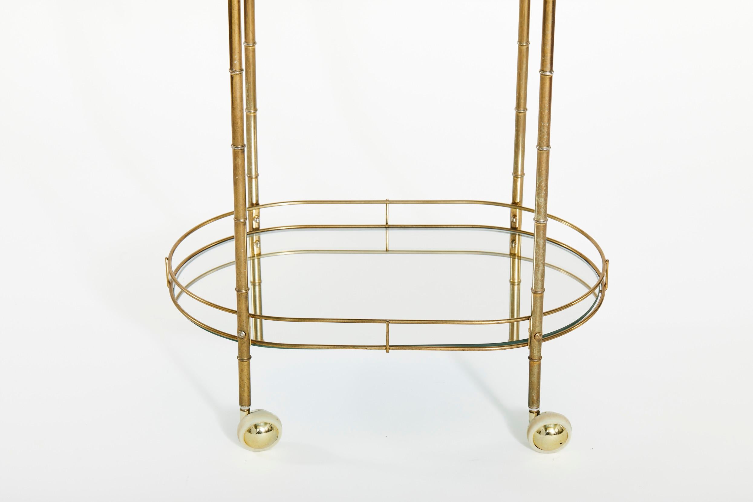 European Mid-20th Century Brass Frame / Glass Bar Cart