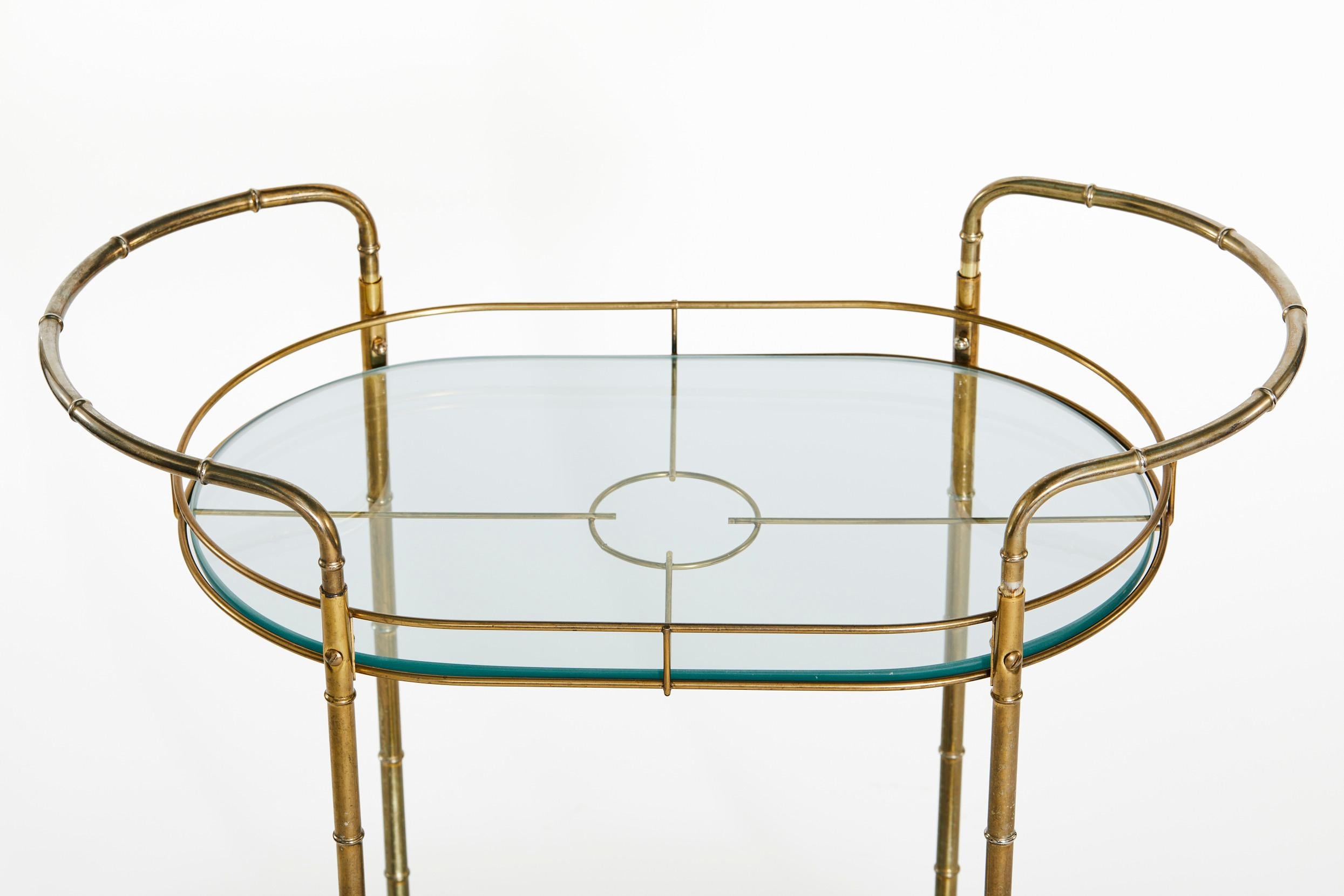 Gilt Mid-20th Century Brass Frame / Glass Bar Cart