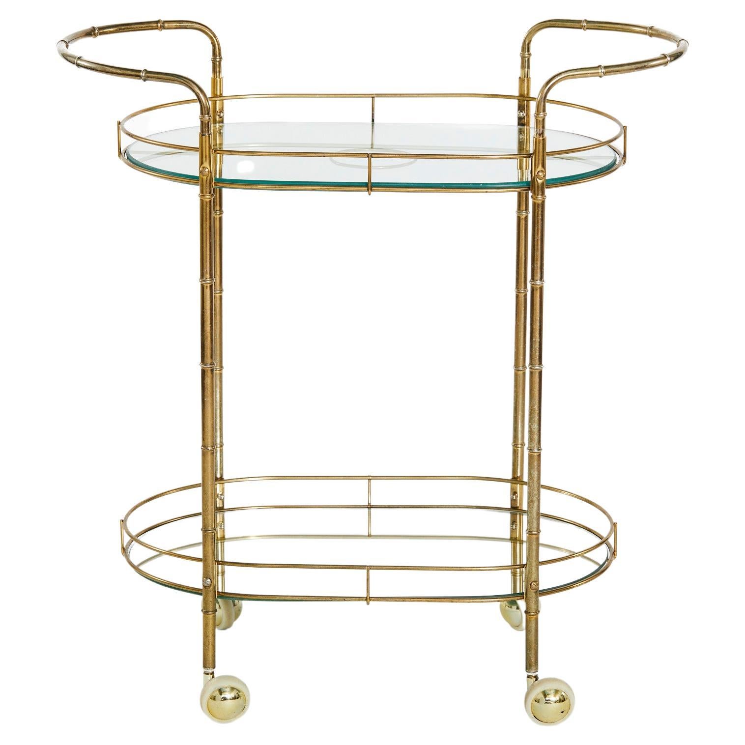 20th Century French Serving Bar Cart Metal Structure with Glass Top