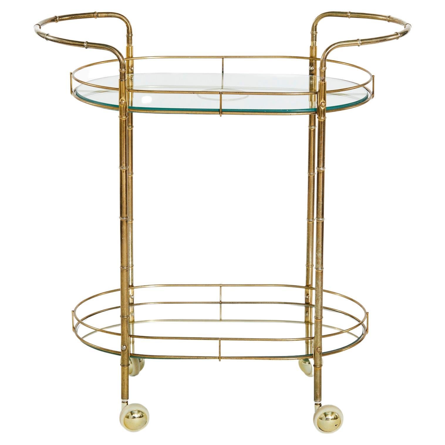 Mid-20th Century Brass Frame / Glass Bar Cart