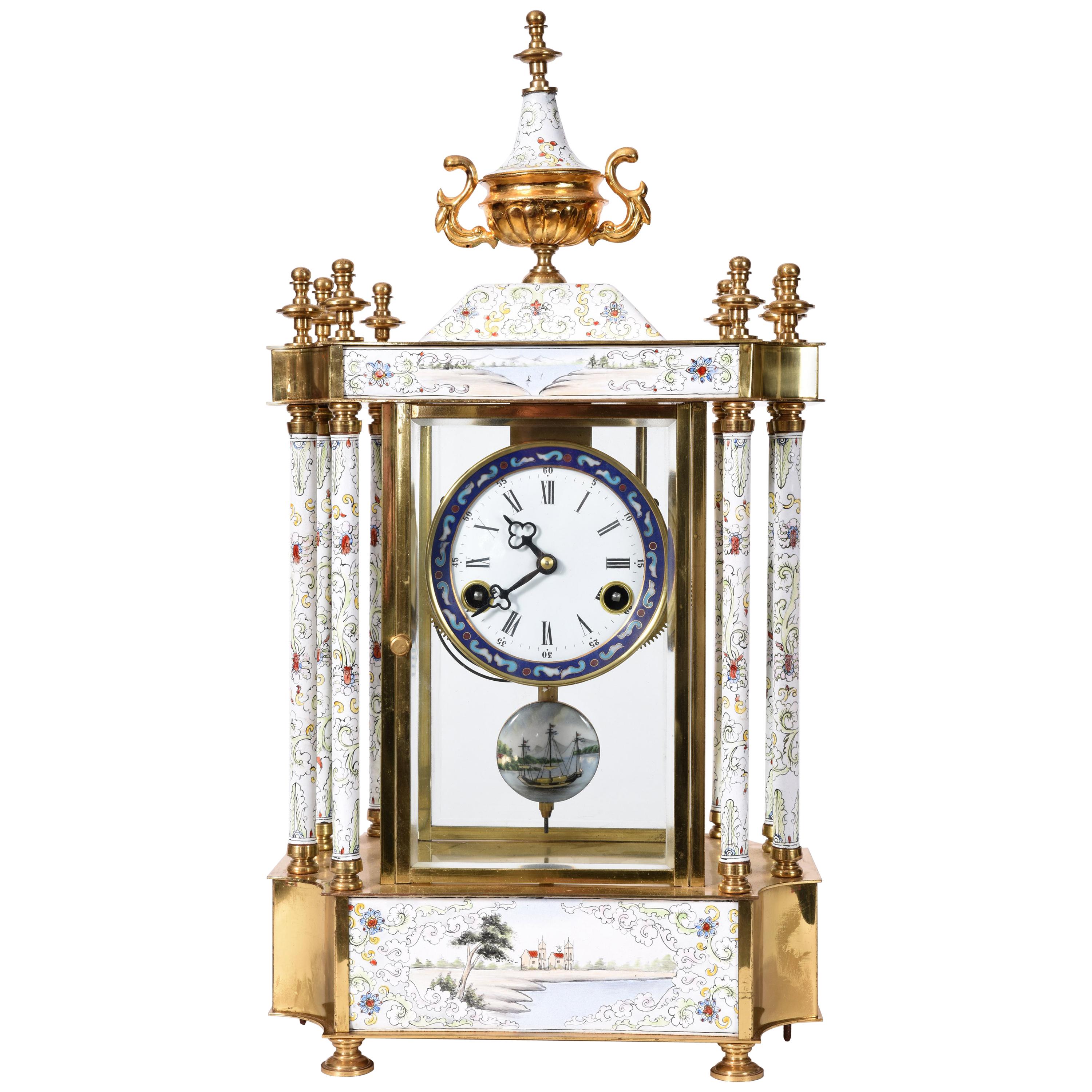 Mid-20th Century Brass Frame Mantel Clock