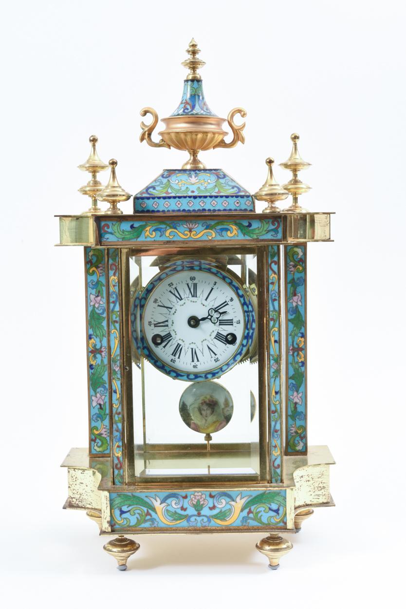 European Mid-20th Century Brass or Glass Frame Mantel Clock