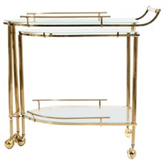Mid-20th Century Brass / Glass Three-Tier Swivel Wheeled Bar Cart