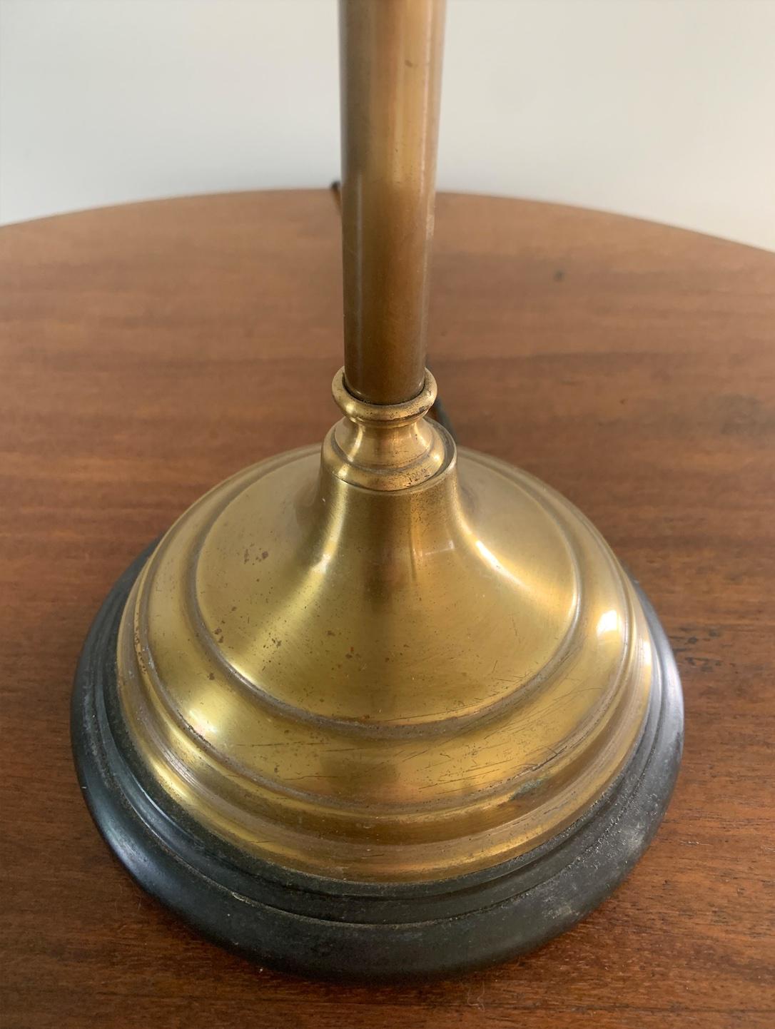 Mid-20th Century Brass Horn Bouillotte Lamp with Black Tole Shade For Sale 2