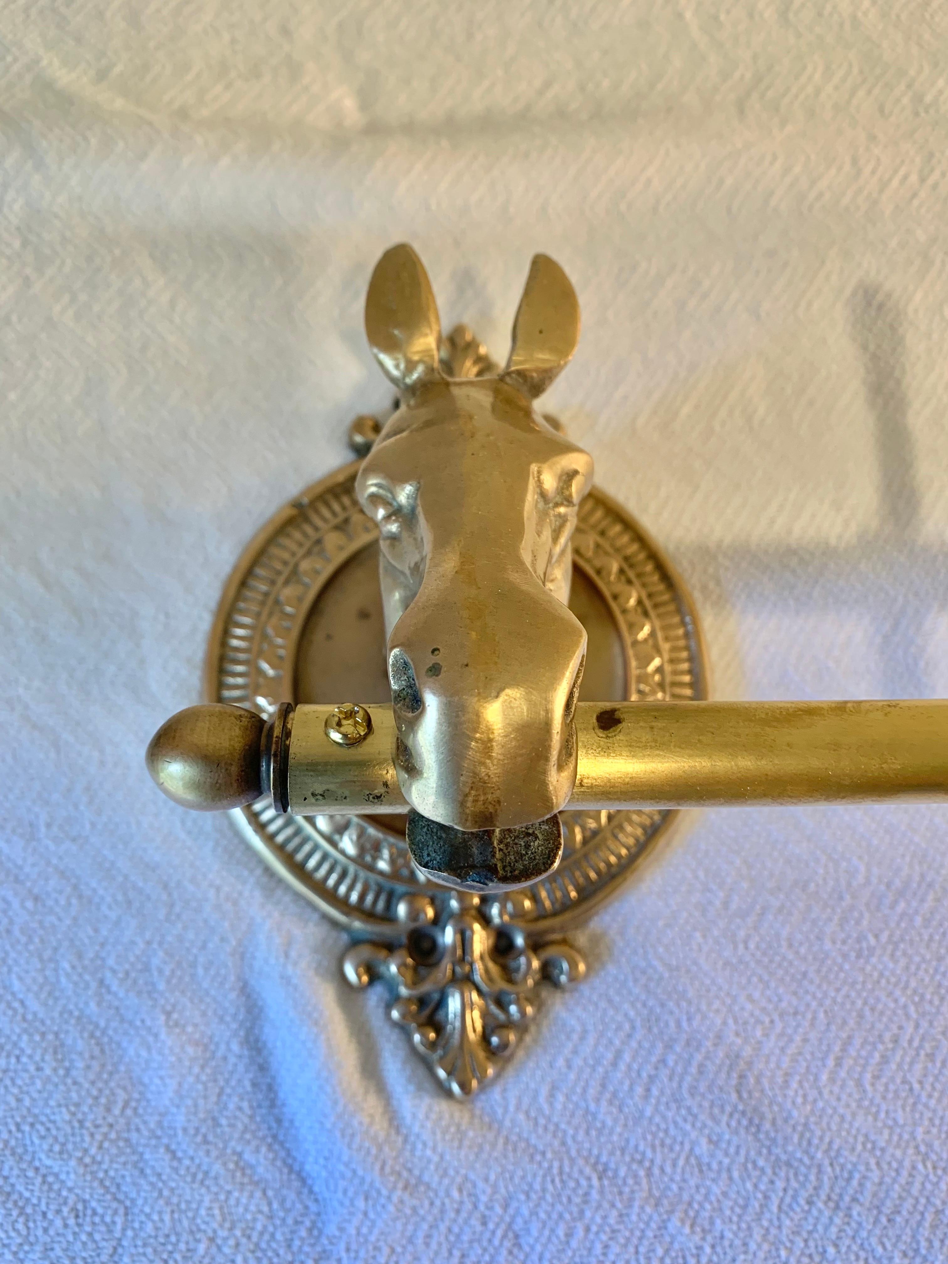 Mid 20th Century Brass Horse Head Equestrian Five Hook Coat Rack 3