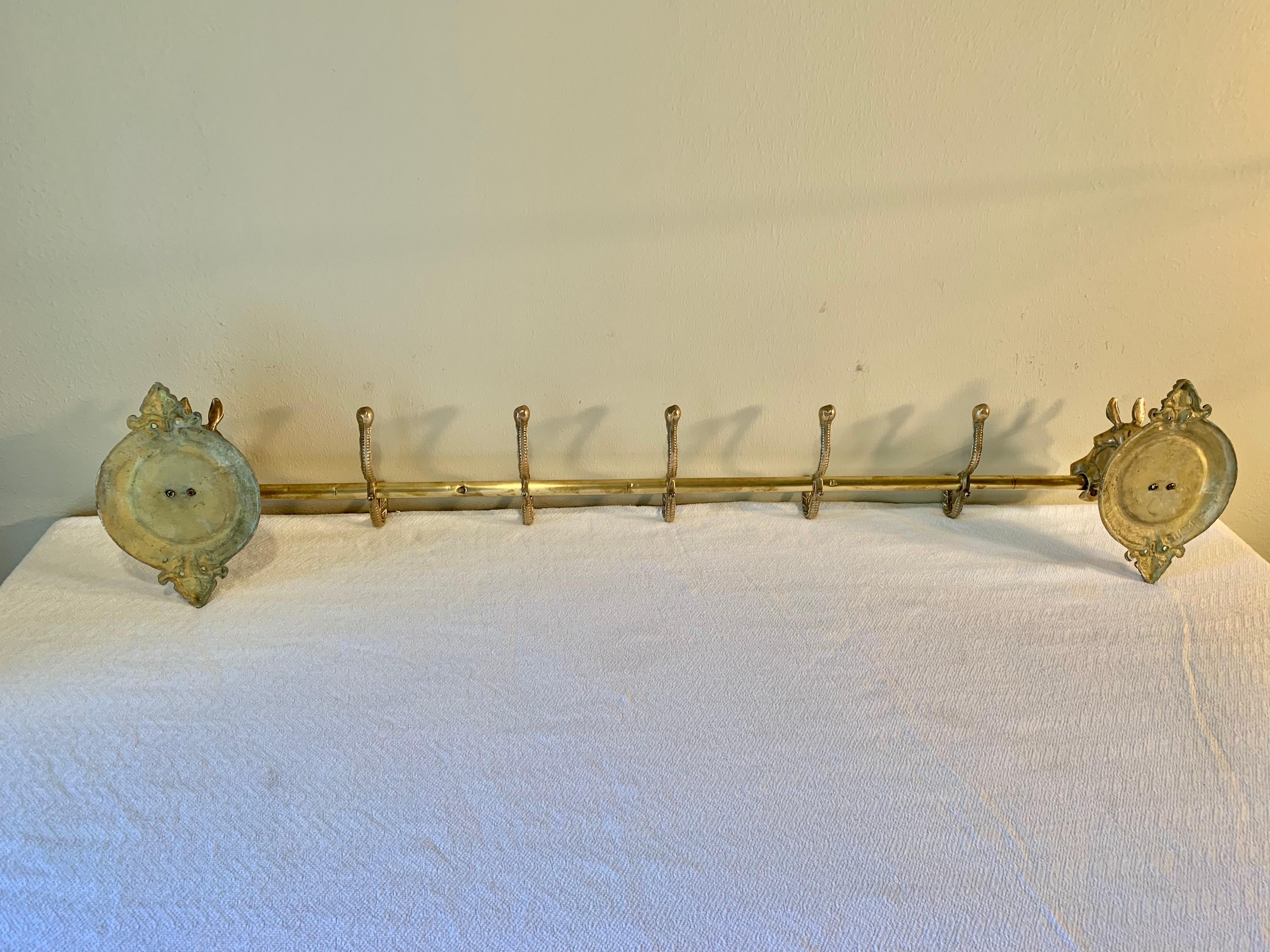 Mid 20th Century Brass Horse Head Equestrian Five Hook Coat Rack 2