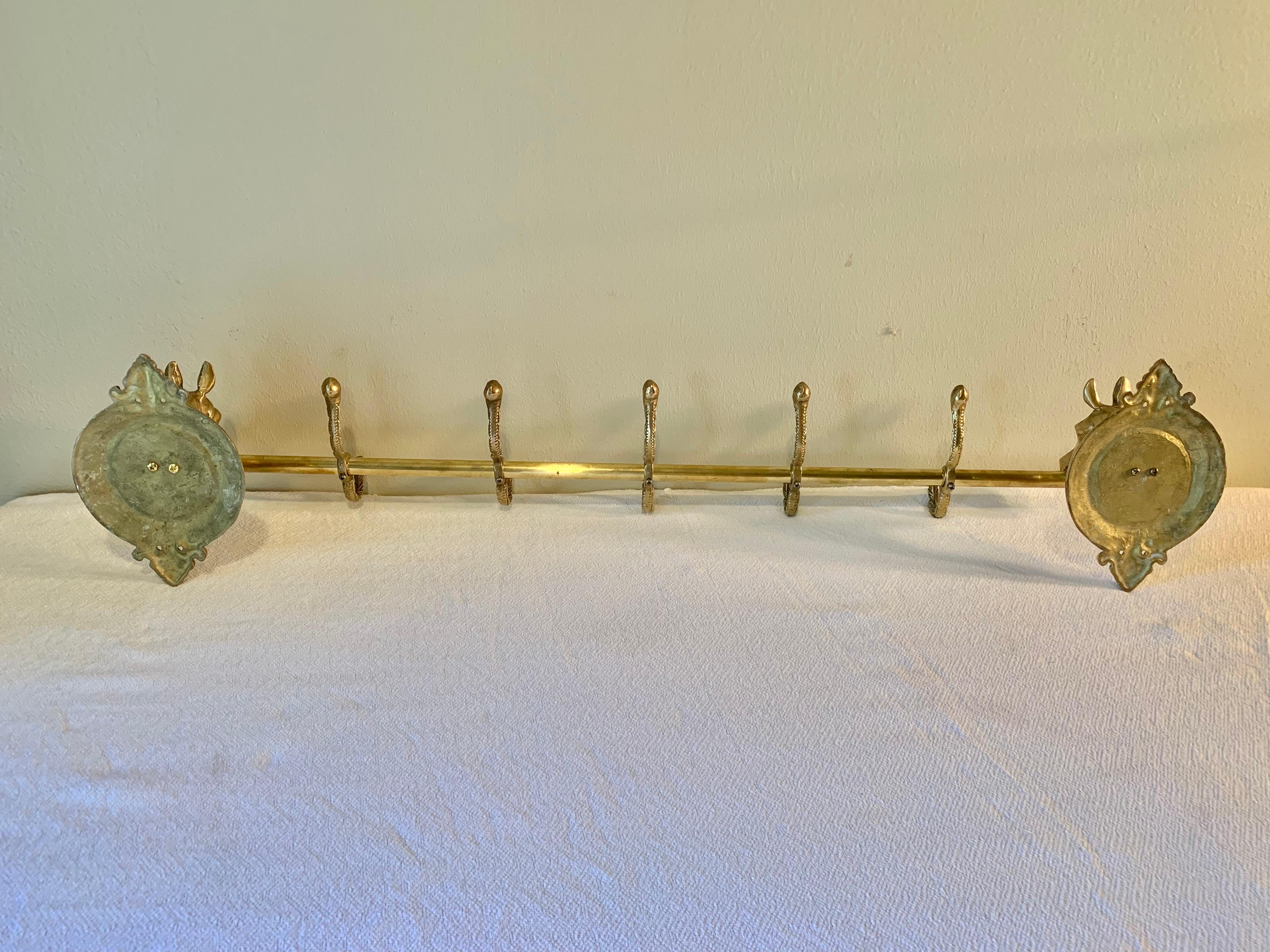 Mid 20th Century Brass Horse Head Equestrian Five Hook Coat Rack 4