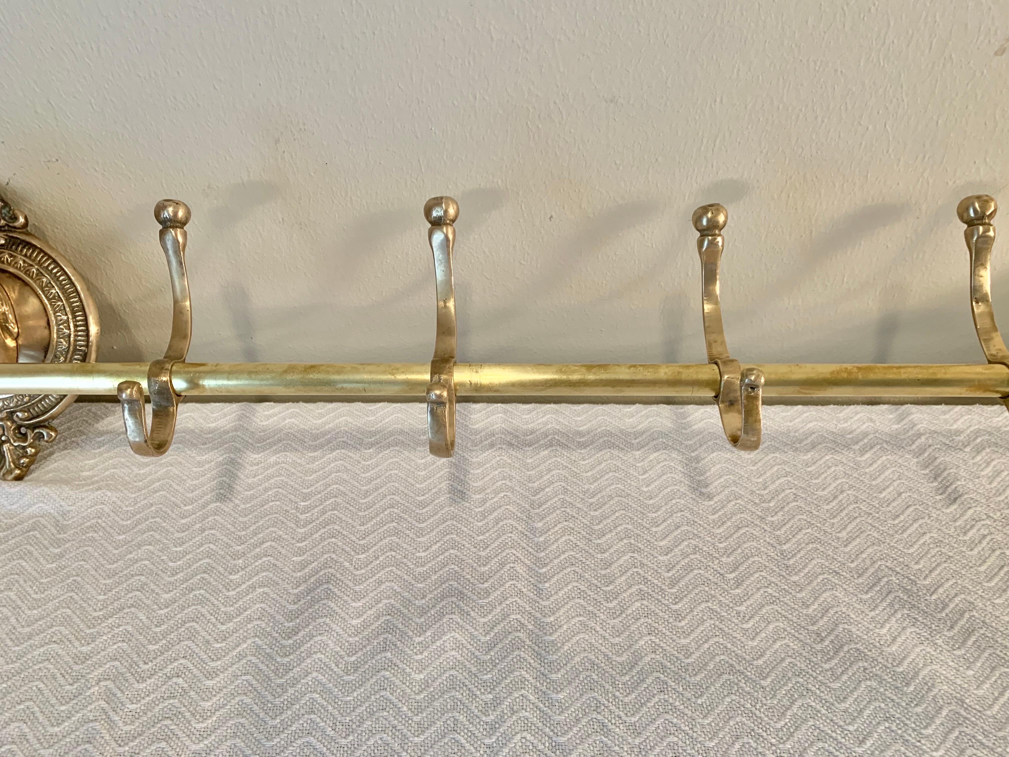 Mid 20th Century Brass Horse Head Equestrian Five Hook Coat Rack 4