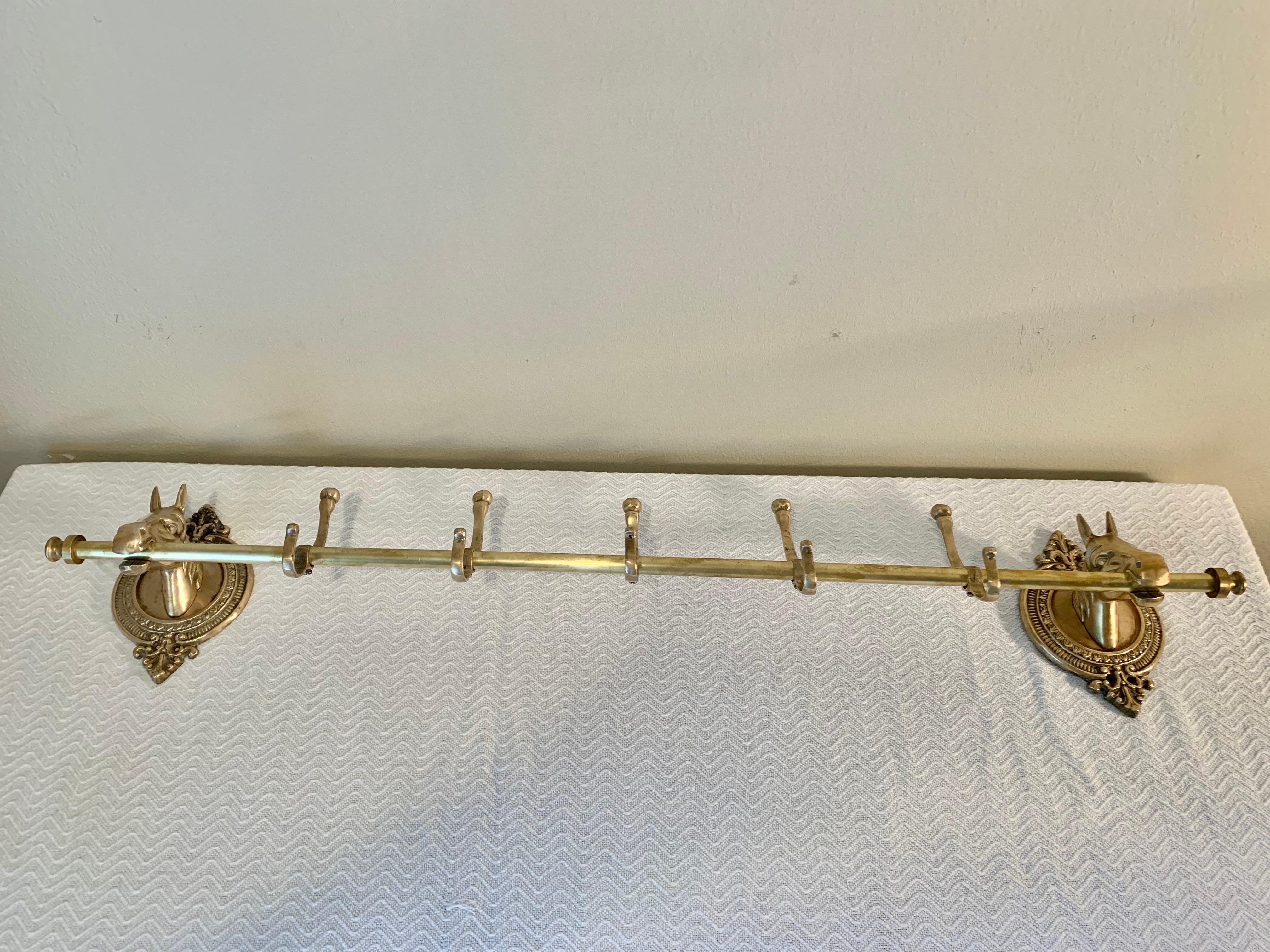Mid 20th Century Brass Horse Head Equestrian Five Hook Coat Rack 5
