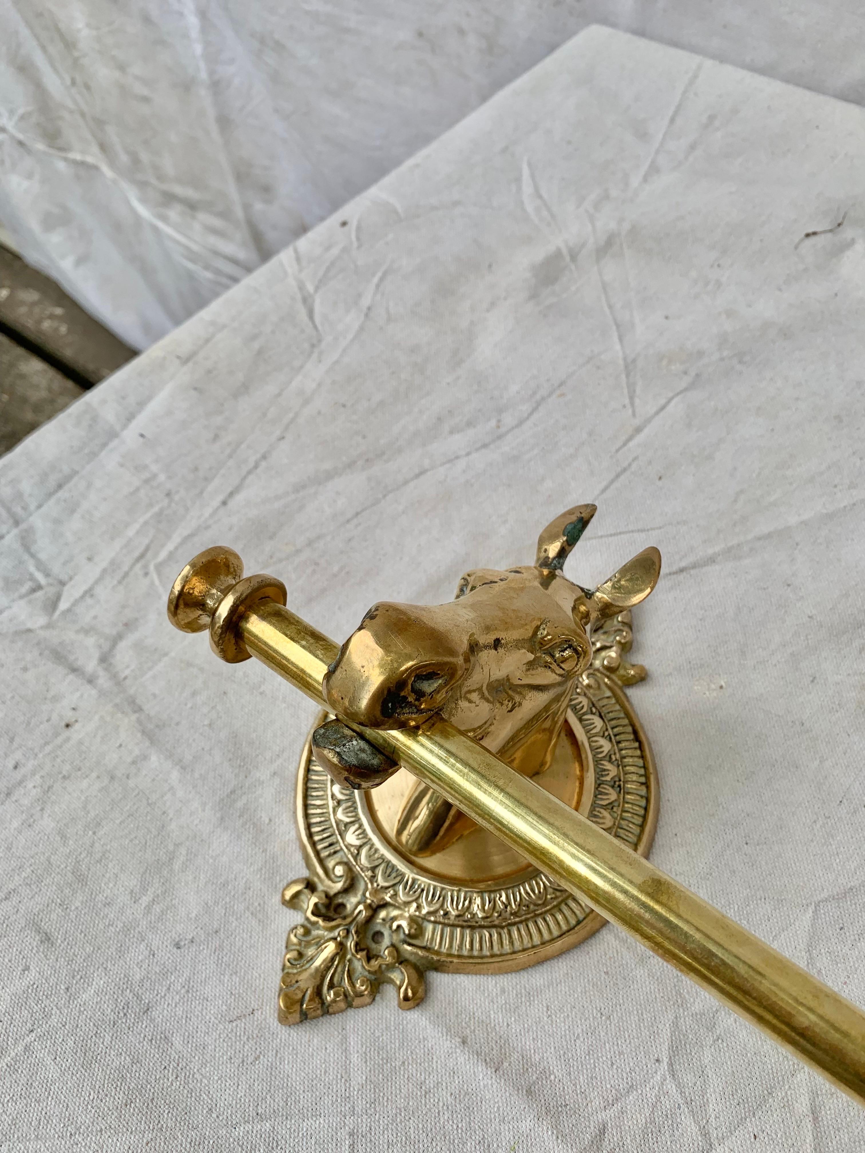 Mid 20th Century Brass Horse Head Equestrian Five Hook Coat Rack 7