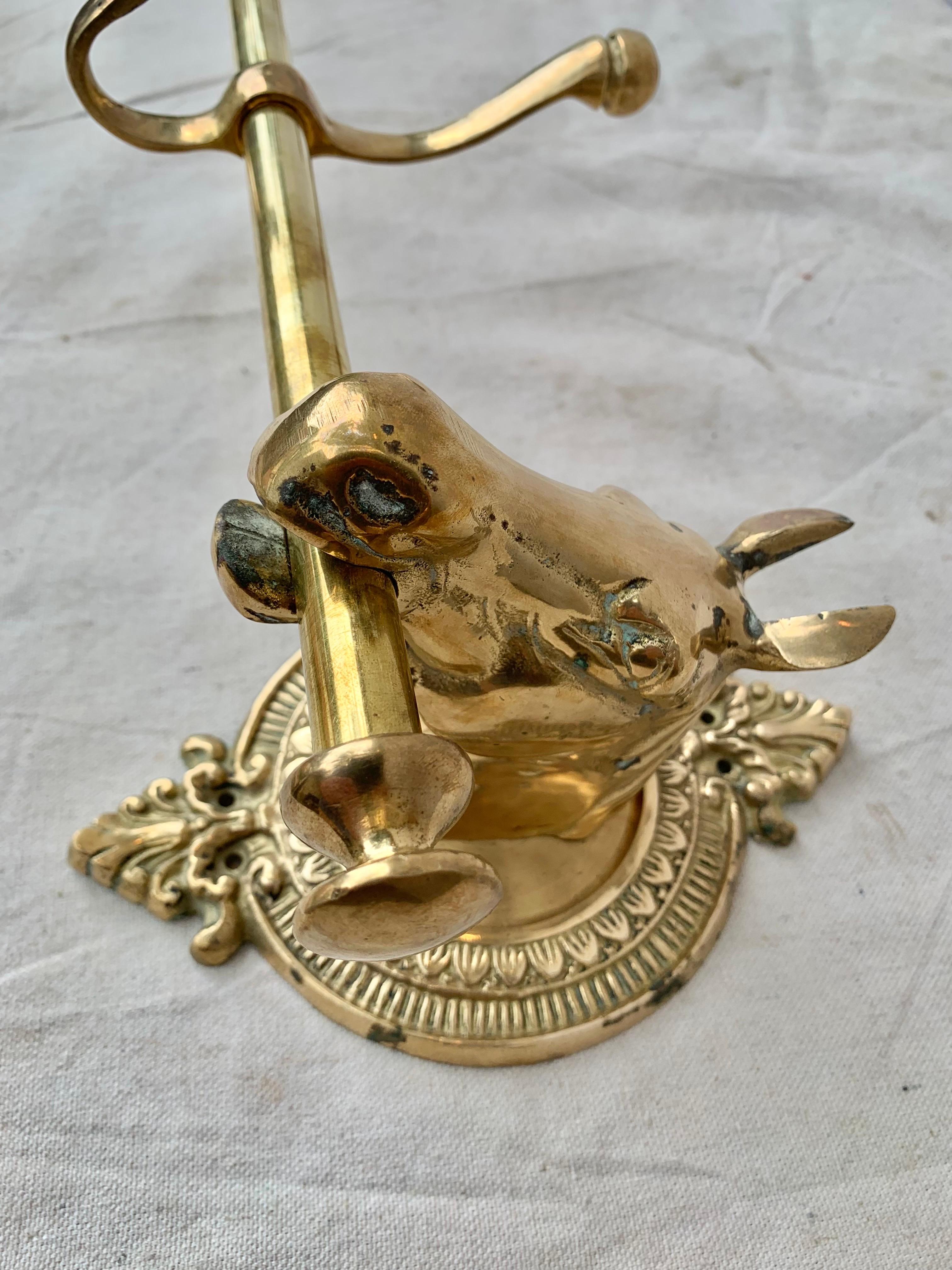 Mid 20th Century Brass Horse Head Equestrian Five Hook Coat Rack 10