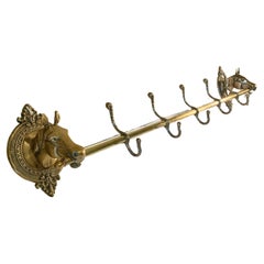 Mid 20th Century Brass Horse Head Equestrian Five Hook Coat Rack