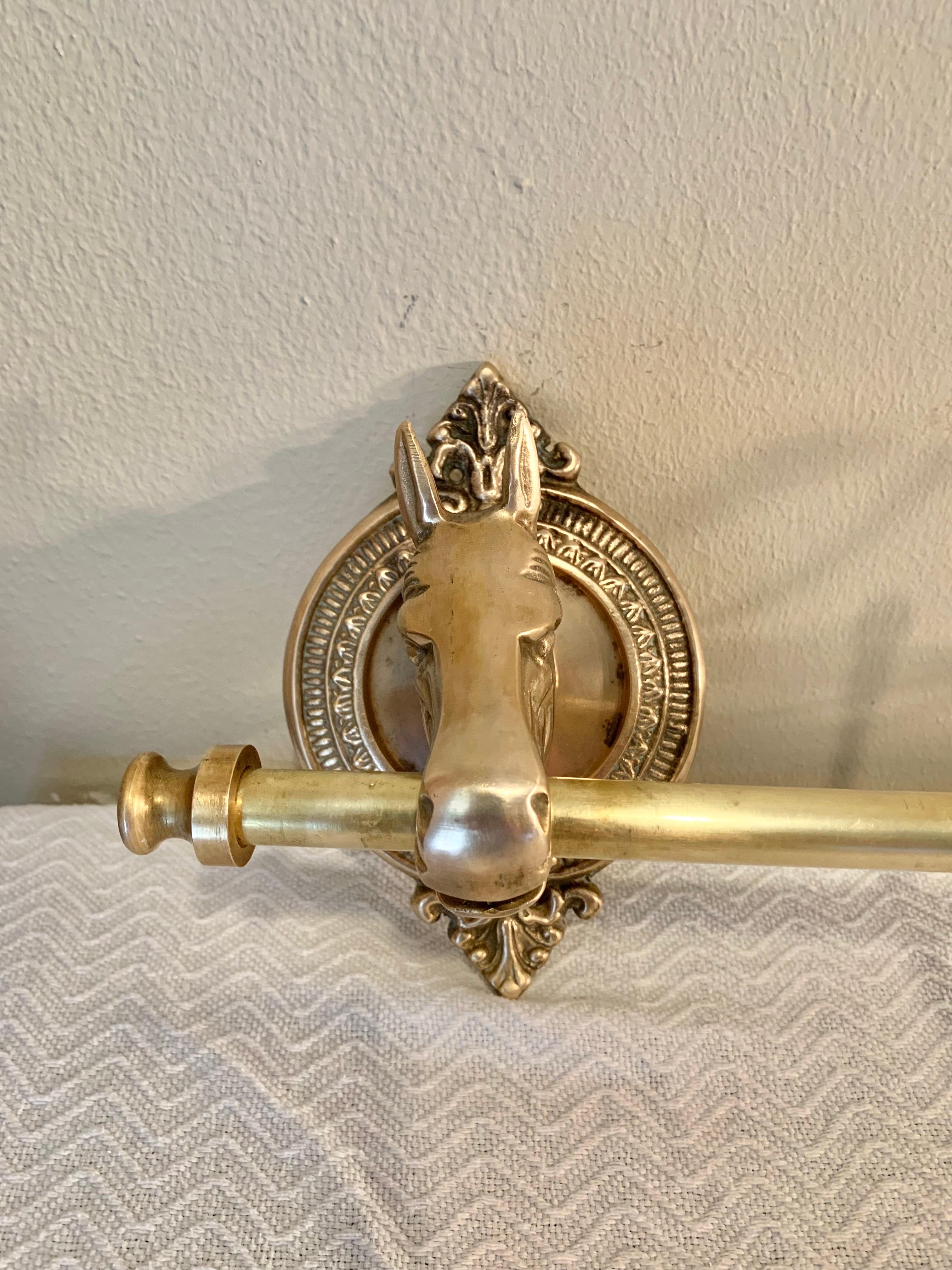 French Mid 20th Century Brass Horse Head Equestrian Five Hook Coat Rack