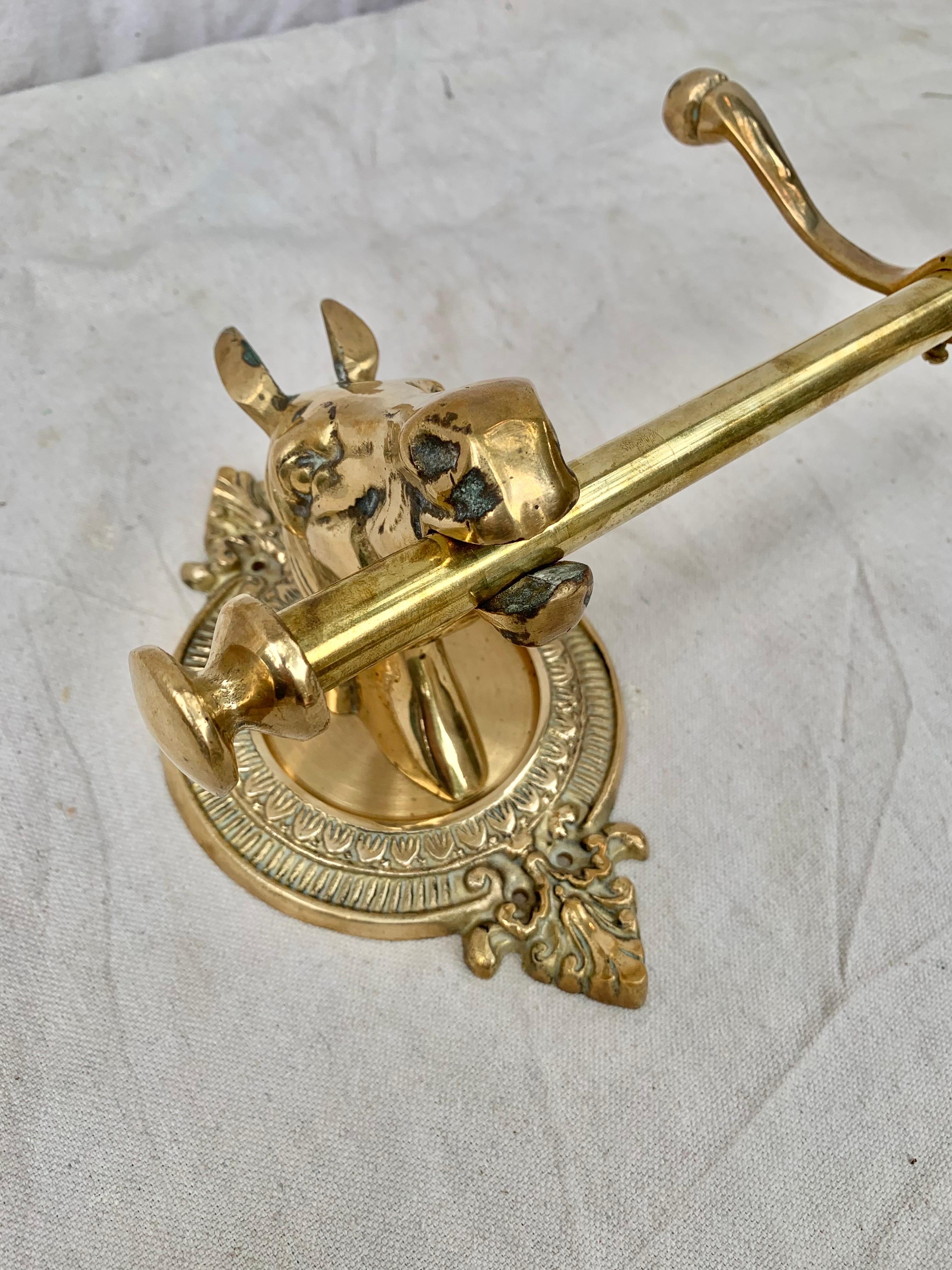 Mid 20th Century Brass Horse Head Equestrian Five Hook Coat Rack In Good Condition In Burton, TX