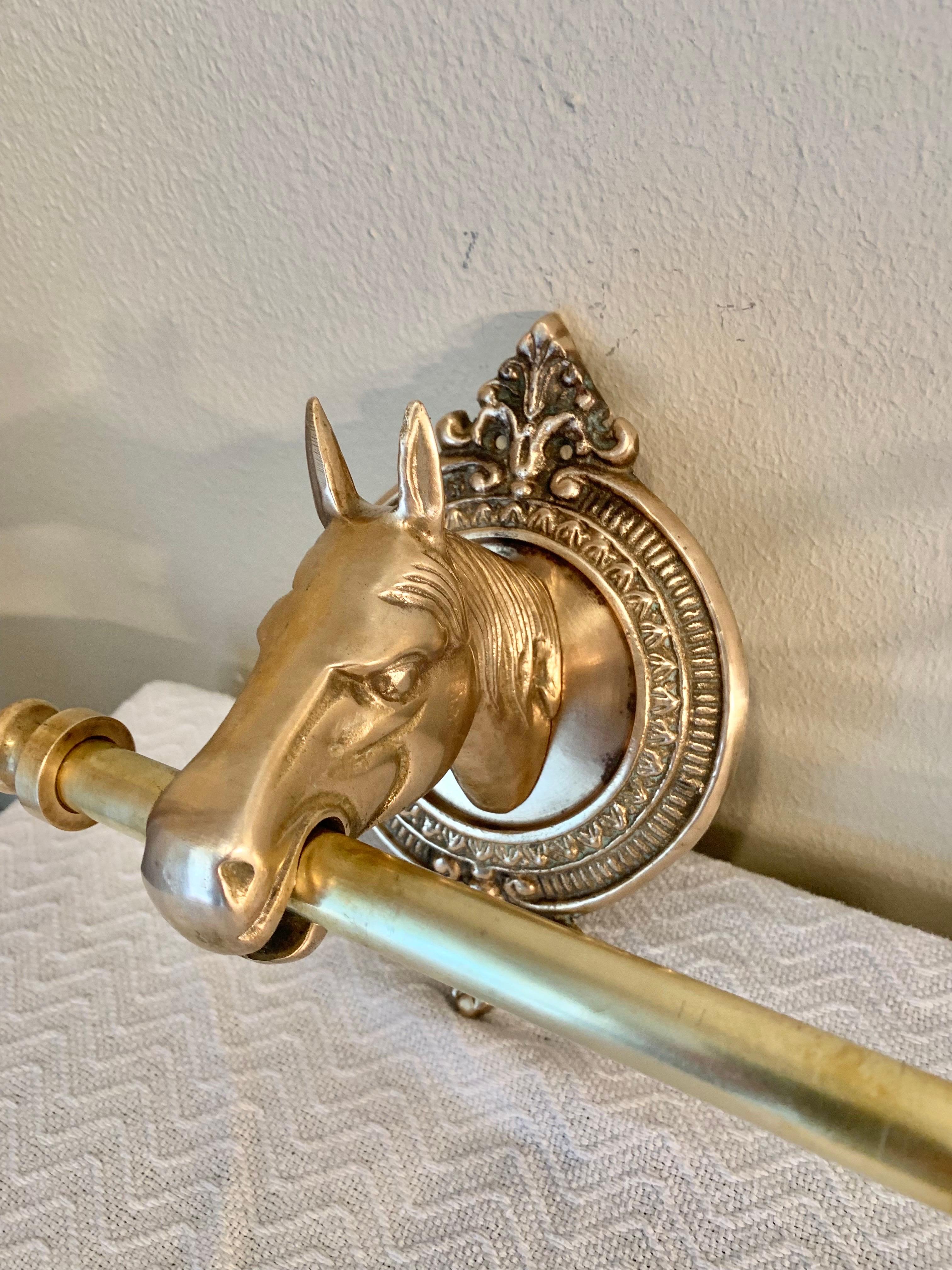 Hand-Crafted Mid 20th Century Brass Horse Head Equestrian Five Hook Coat Rack