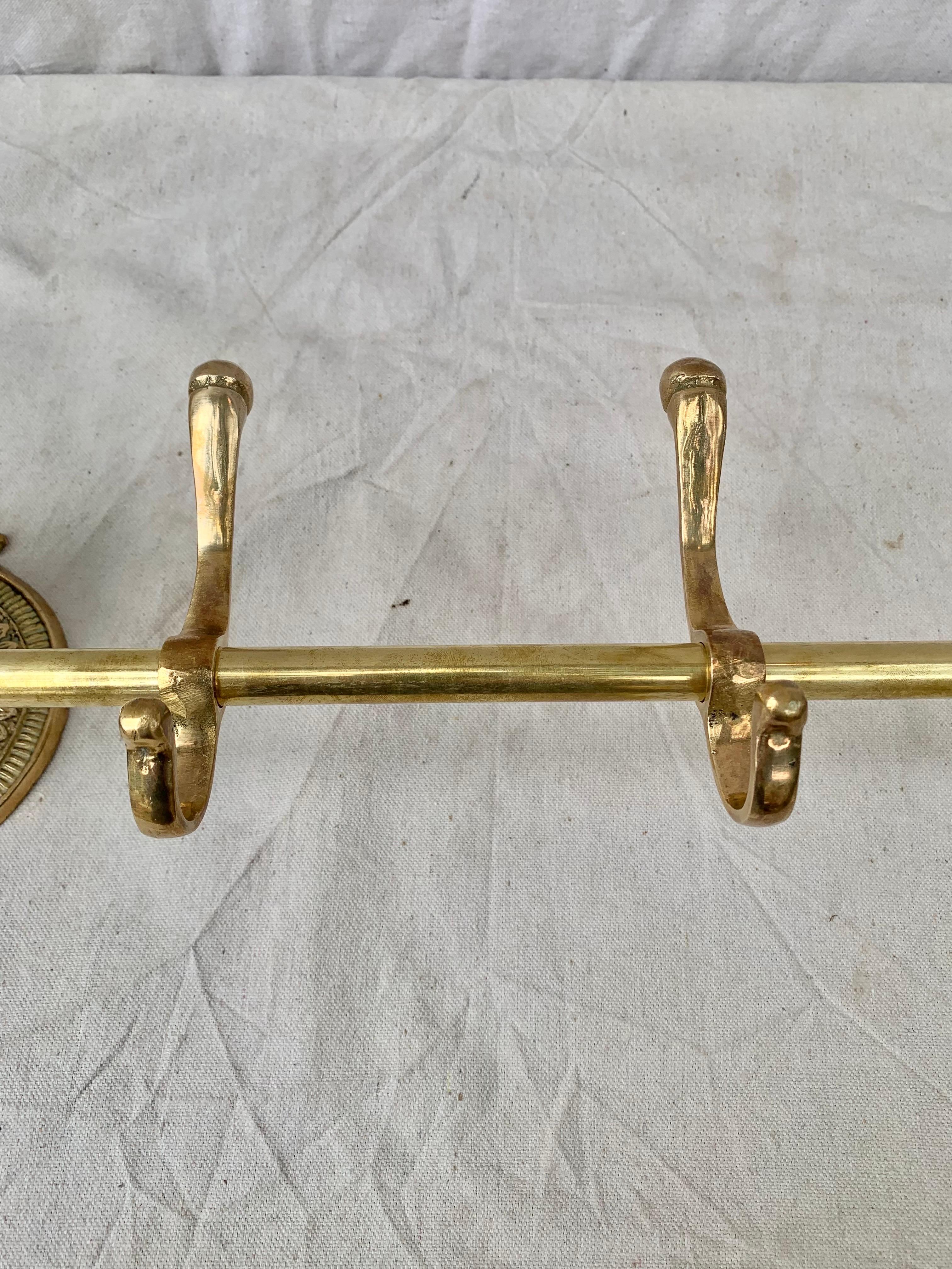 Mid 20th Century Brass Horse Head Equestrian Five Hook Coat Rack 1