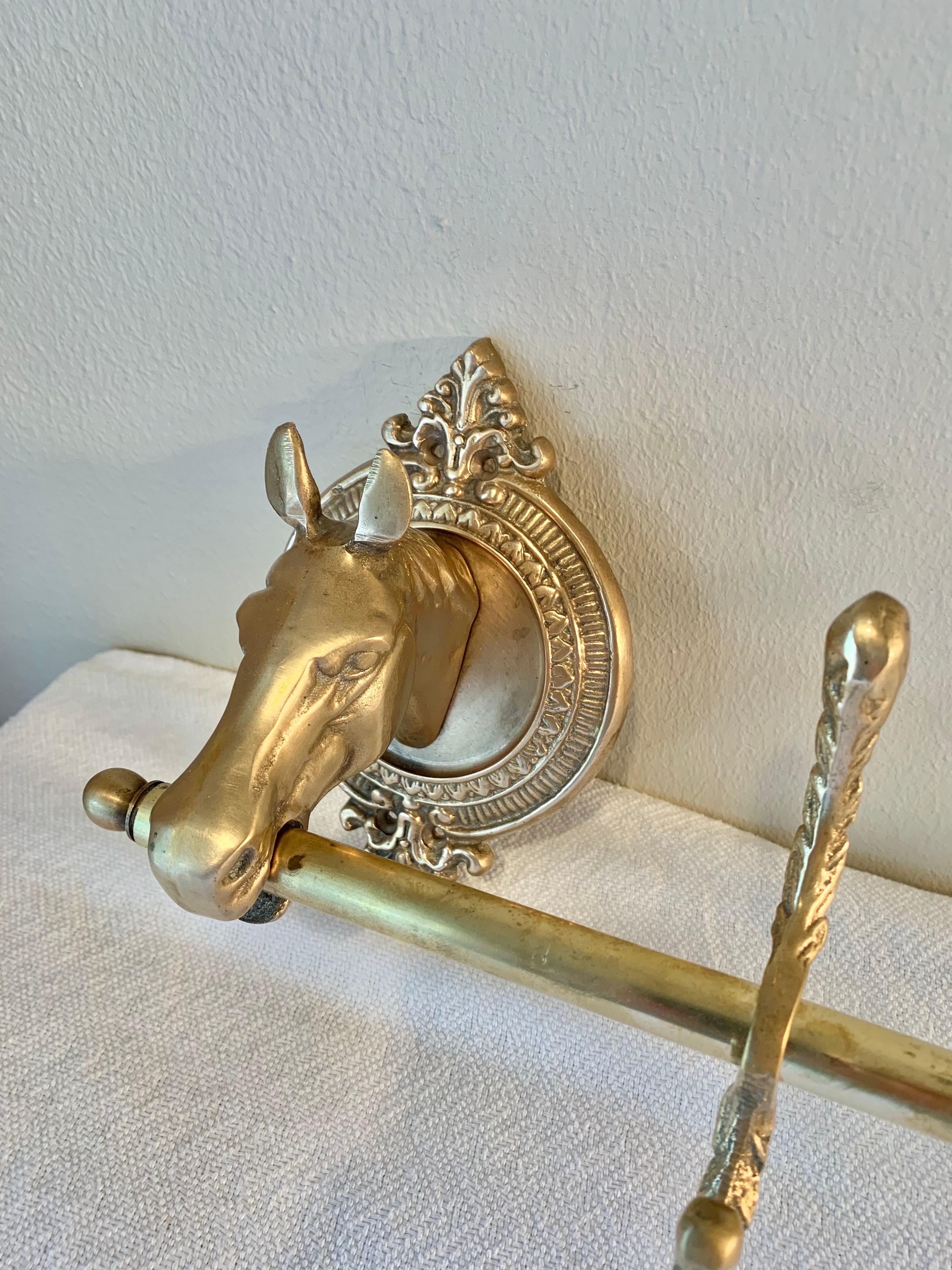 Mid 20th Century Brass Horse Head Equestrian Five Hook Coat Rack In Good Condition In Burton, TX