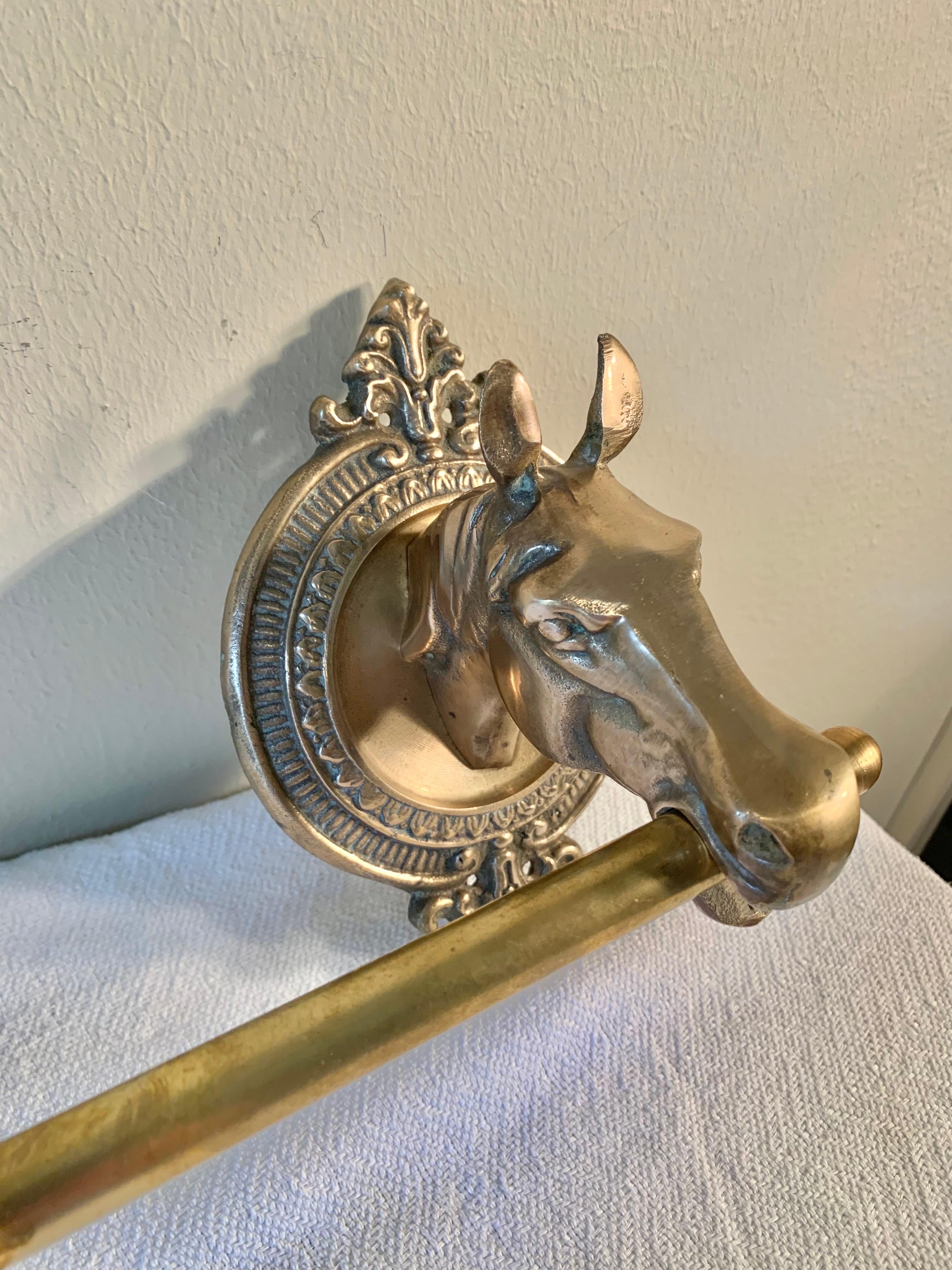 Hand-Crafted Mid 20th Century Brass Horse Head Equestrian Five Hook Coat Rack