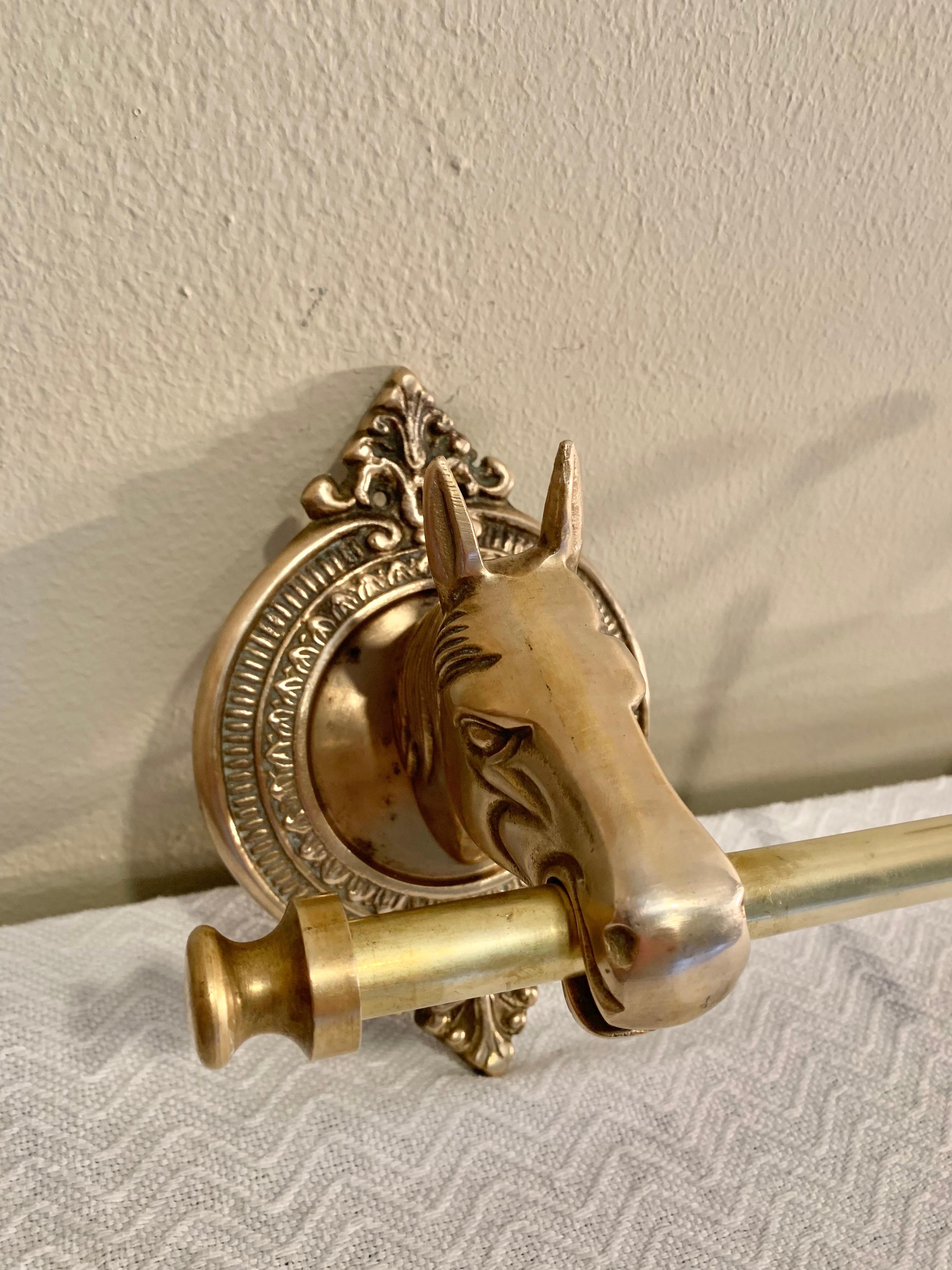 Mid 20th Century Brass Horse Head Equestrian Five Hook Coat Rack In Good Condition In Burton, TX